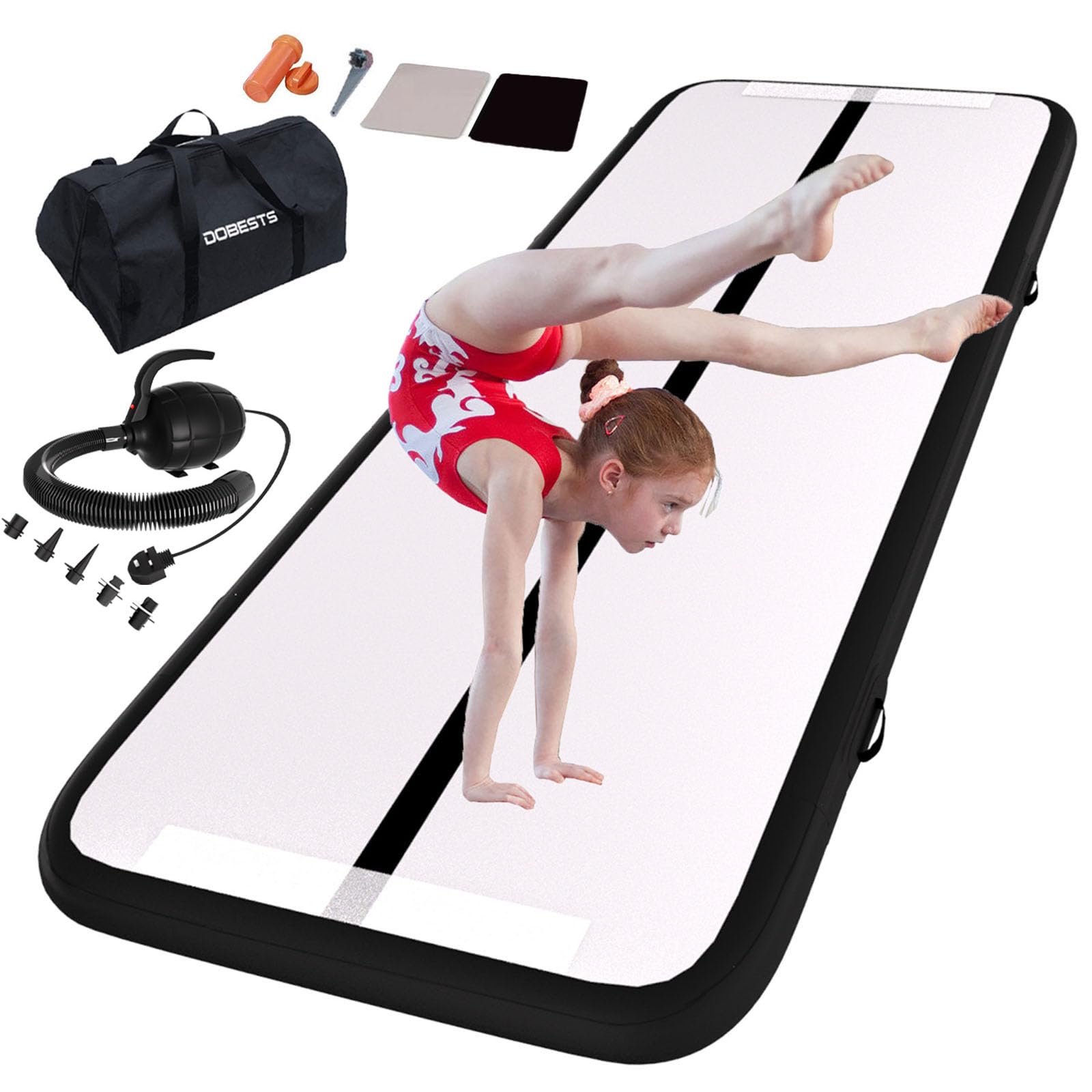 DOBESTS Inflatable Gymnastics Mat - 6.6ft to 20ft Air Track Tumbling Mat with Electric Pump, 4/8 Inch Thick for Home Gym, Cheerleading, Yoga & Parkour Training - Perfect for Indoor/Outdoor Fitness & Gymnastics Practice