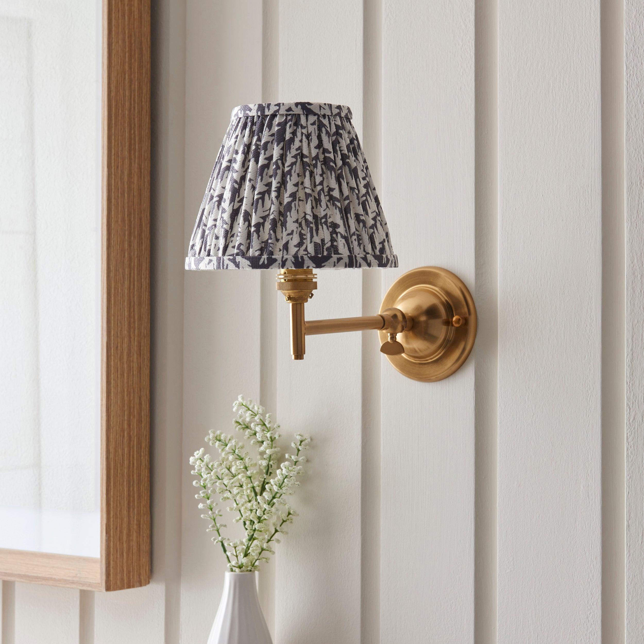 Brass Wall Light with Dome Fold & Leaf Design - 16cm Pearl Grey Shade for Bedroom, Living Room, or Hallway Lighting