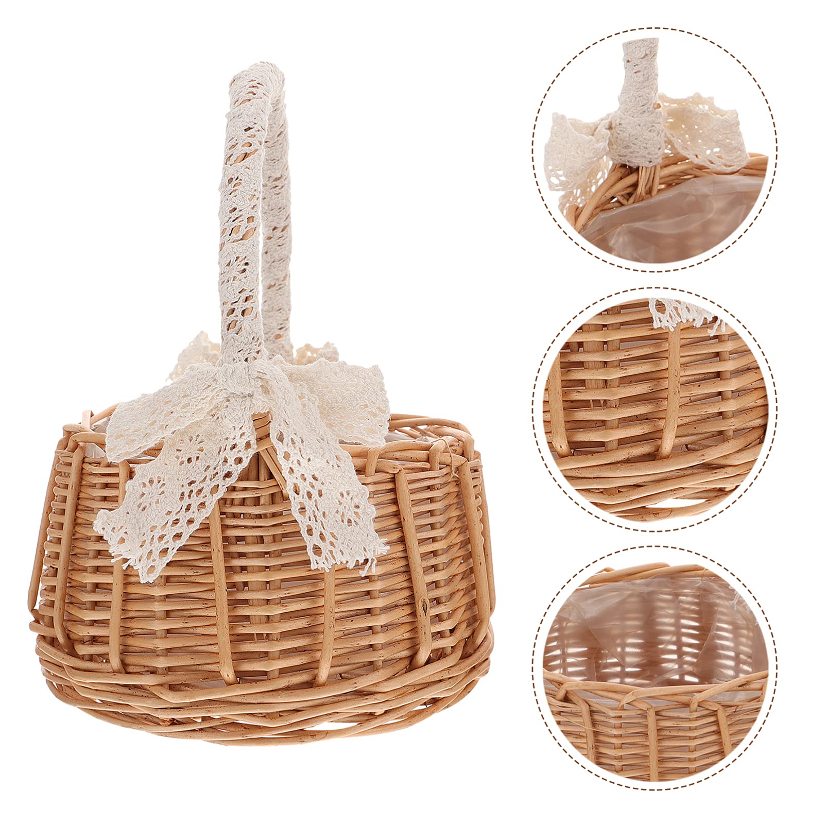 Elegant Rattan Wedding Flower Basket - Portable Woven Picnic Hamper & Decorative Wicker Pot for Bridal Showers, Home Decor, and Outdoor Gatherings