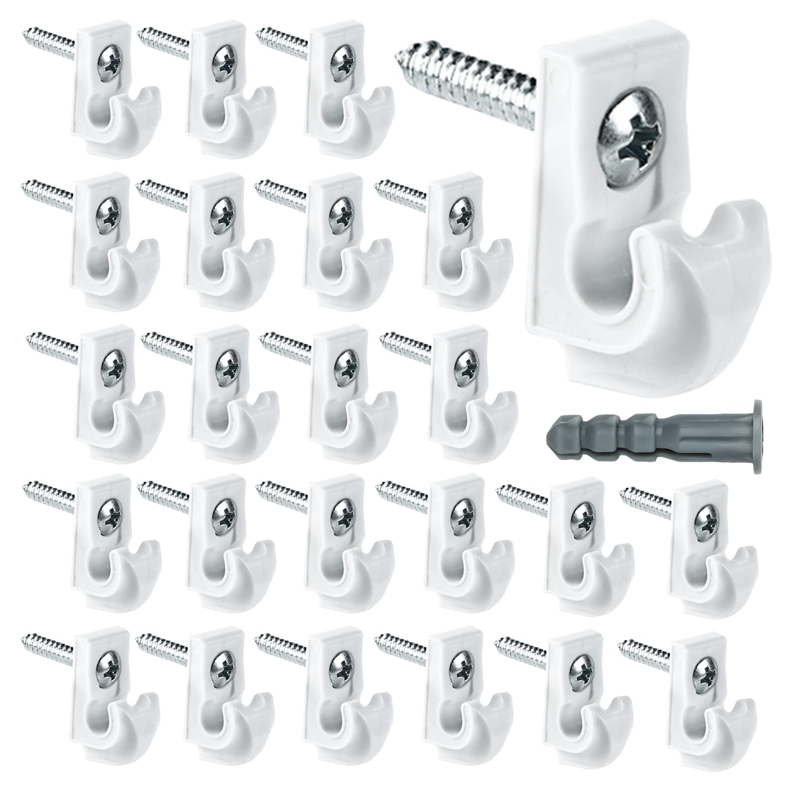 24 Pack Heavy Duty White Plastic Down Wall Clips for Wire Closet Shelves - Includes Shelf Brackets, Screws & Expansion Tubes - Perfect for Organizing Closets, Garages and Storage Spaces