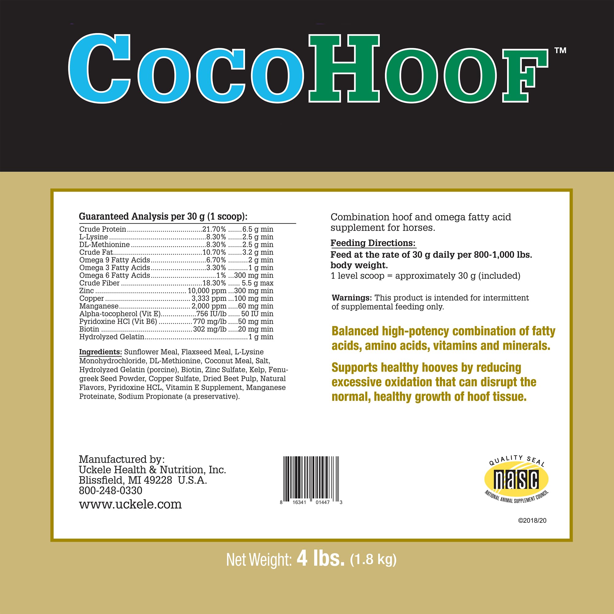 SmartEquine CocoHoof Horse Hoof Supplement with Biotin, Amino Acids & Vitamins | 4lb Bag | Supports Strong Hooves & Coat Health | Ideal for Performance Horses, Show Horses & Daily Equine Care