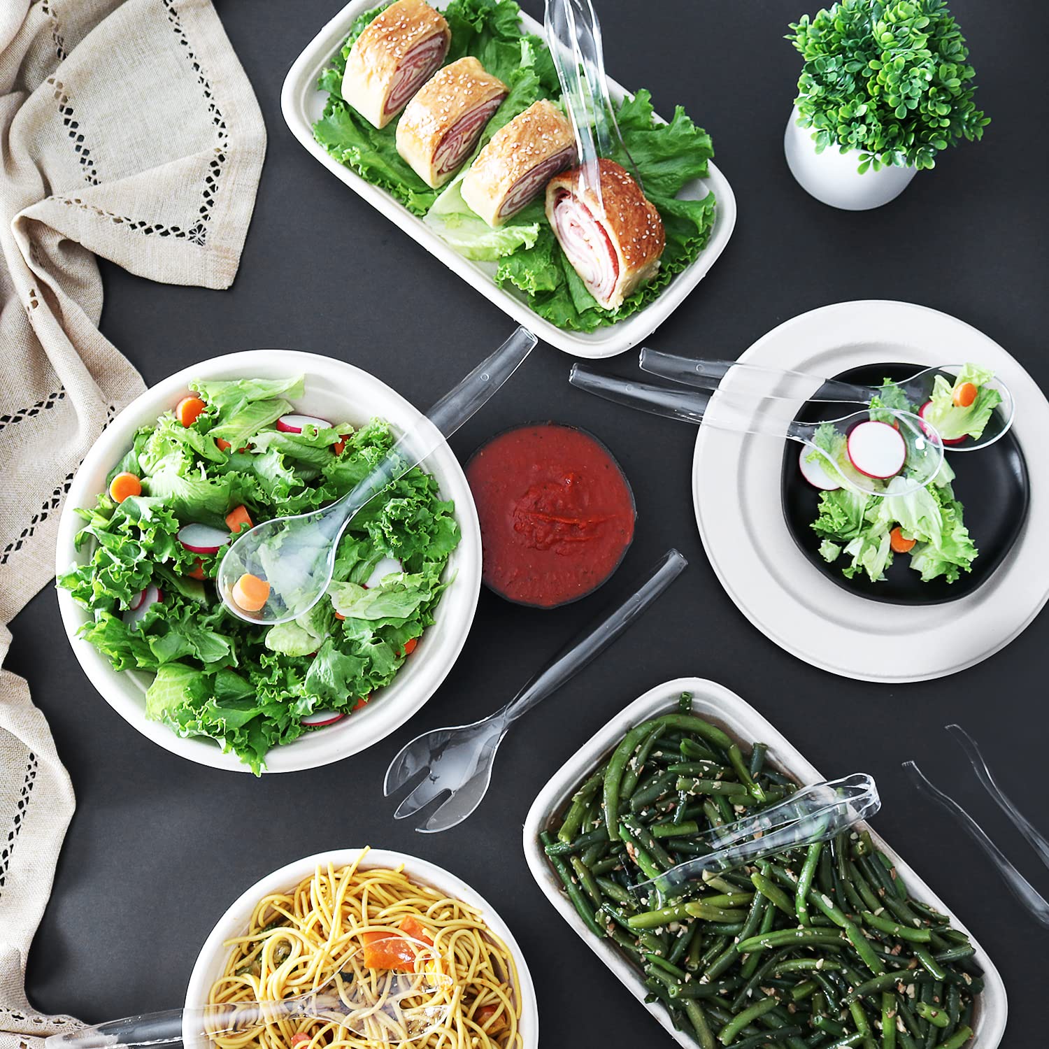 12-Piece Heavy Duty Disposable Plastic Serving Utensils Set - 4x10