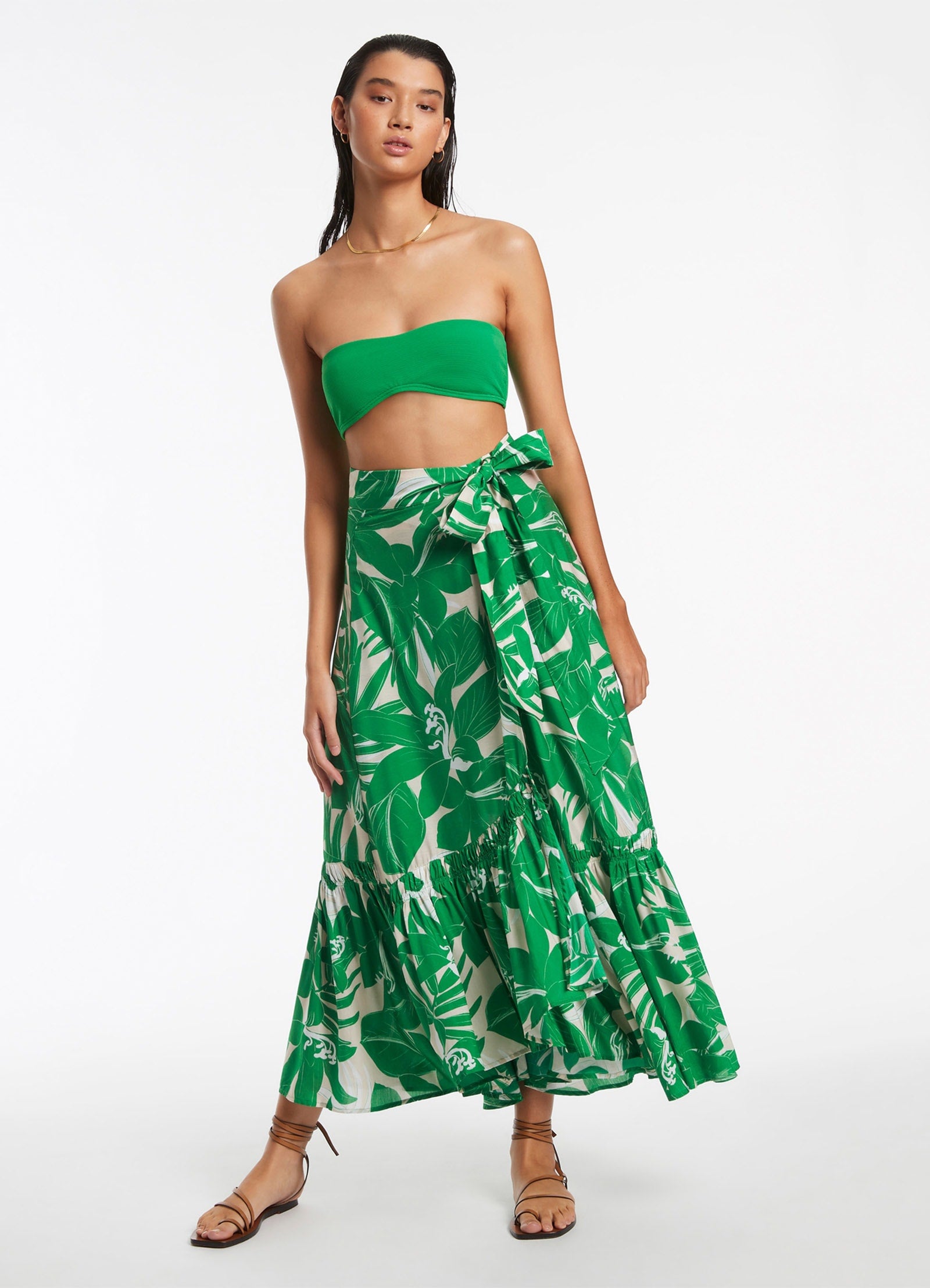 Floral Ruffle Wrap Skirt for Women - Green Summer Boho Skirt - Perfect for Beach, Vacation & Casual Outfits