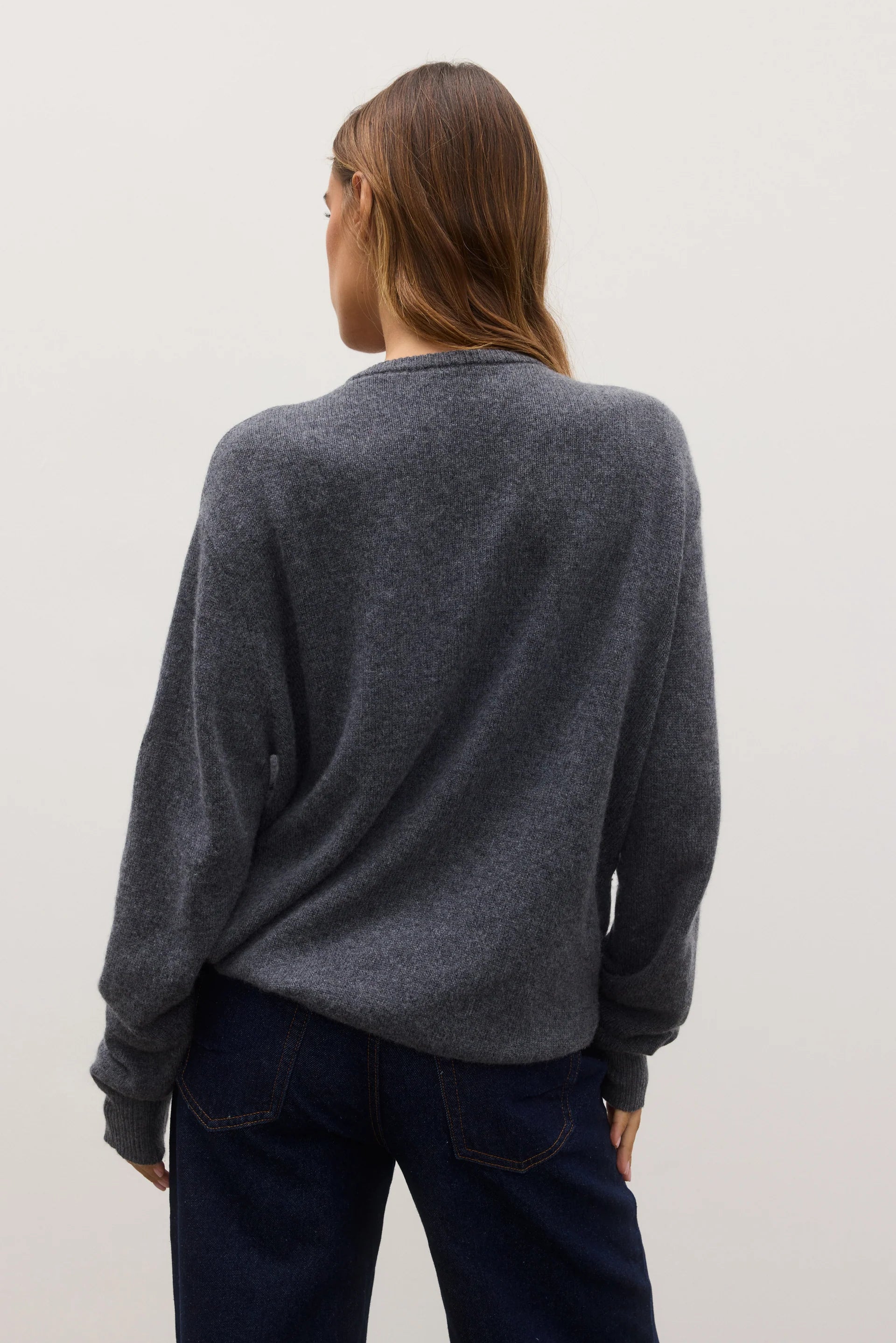 BILLIE V Neck Sweater for Women - Soft Knit Pullover, Dark Heather Grey - Perfect for Casual Outfits & Layering in Fall & Winter