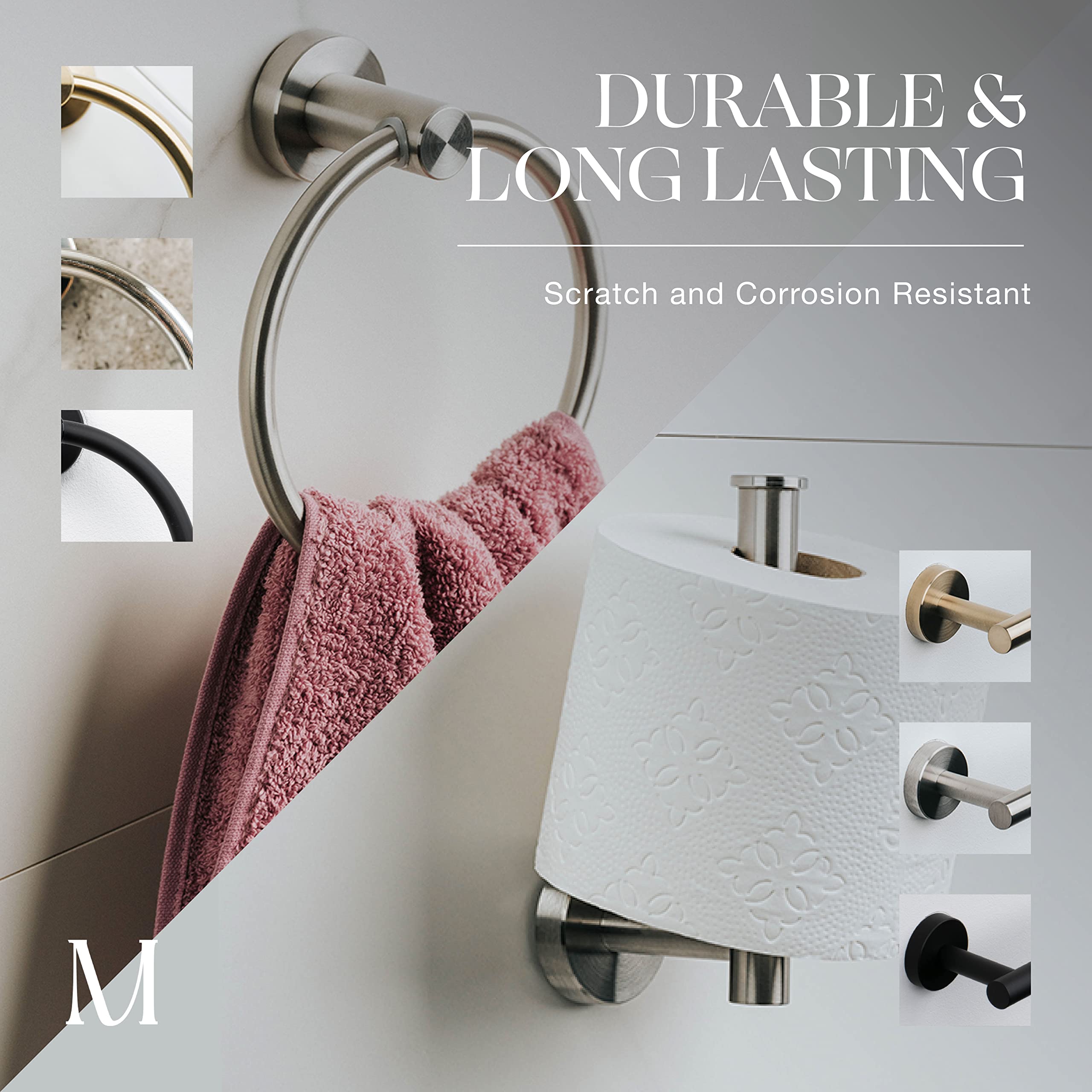 Stainless Steel Bathroom Set - 2-Pc Towel & Toilet Paper Holder for Wall Mount - Brushed Steel Hardware for Modern Bathrooms