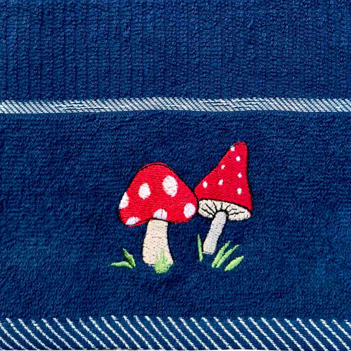Premium Absorbent Mushroom Print Kitchen Towel - Navy Blue - Perfect for Cooking, Baking & Dish Drying - Cute Home Decor Gift Idea