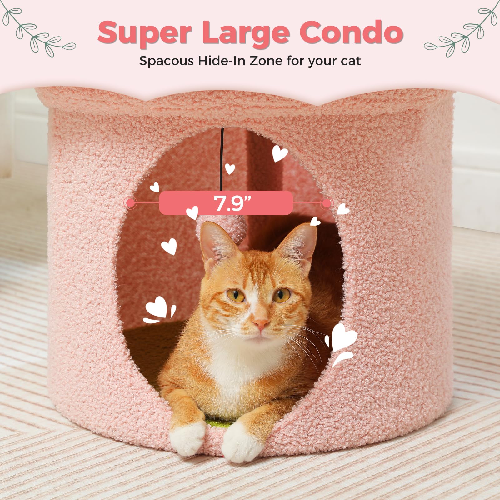 Cozy Pink Cat Bed for Indoor Cats - Small Pet Tree House with Removable Flower Design, 20x20x16 Inch Hideaway & Condo | Perfect for Napping, Playtime & Home Decor