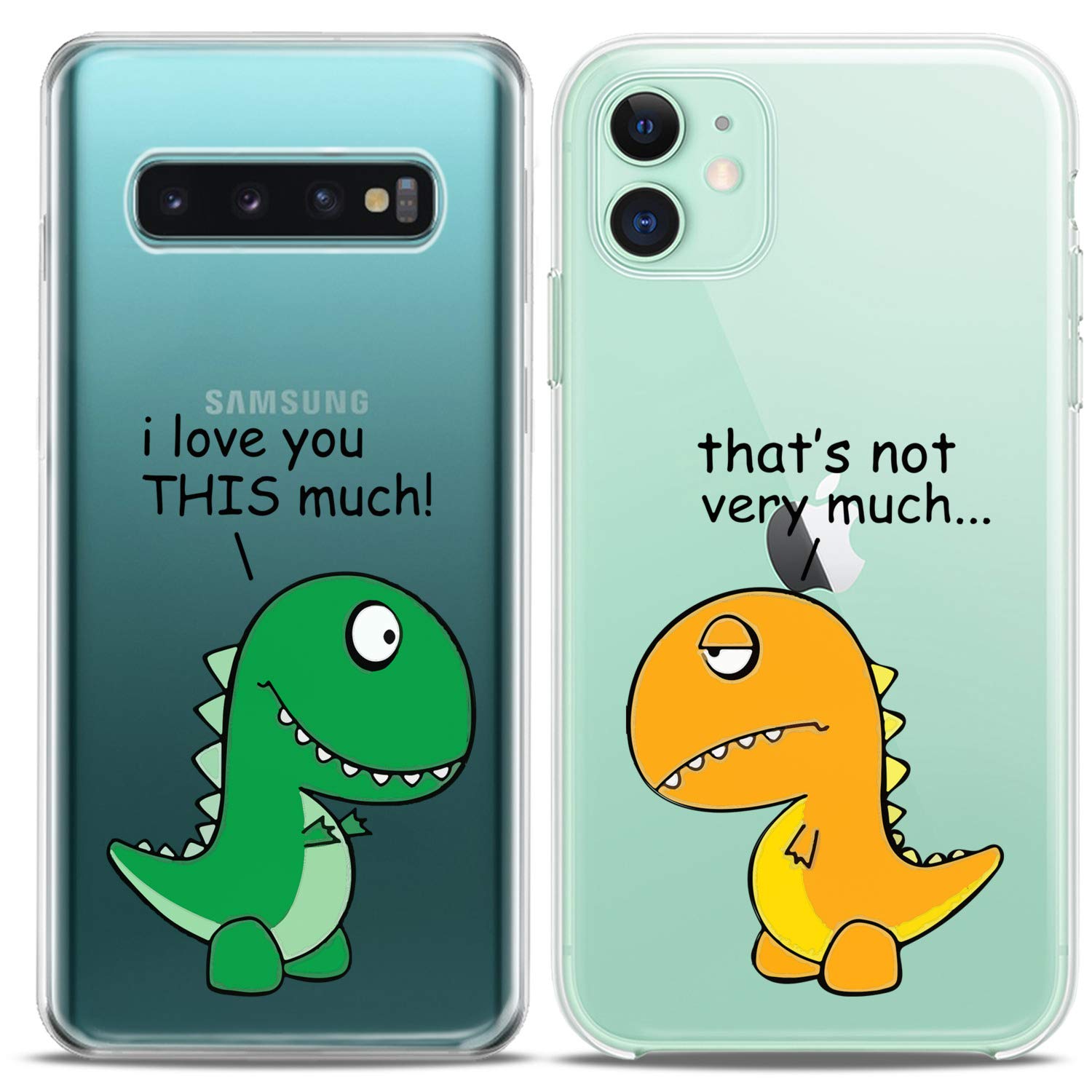 Cute Dinosaur Couple Phone Cases for iPhone 16/15/14/13/12/11 Pro Max/Mini/XS/X/8 Plus/7+/XR/10/SE/5 - Funny T-Rex Silicone Covers for Him & Her - Perfect Valentine's Gift for Girlfriend/Boyfriend - Ideal for Couples Matching Accessories & Everyday Protection