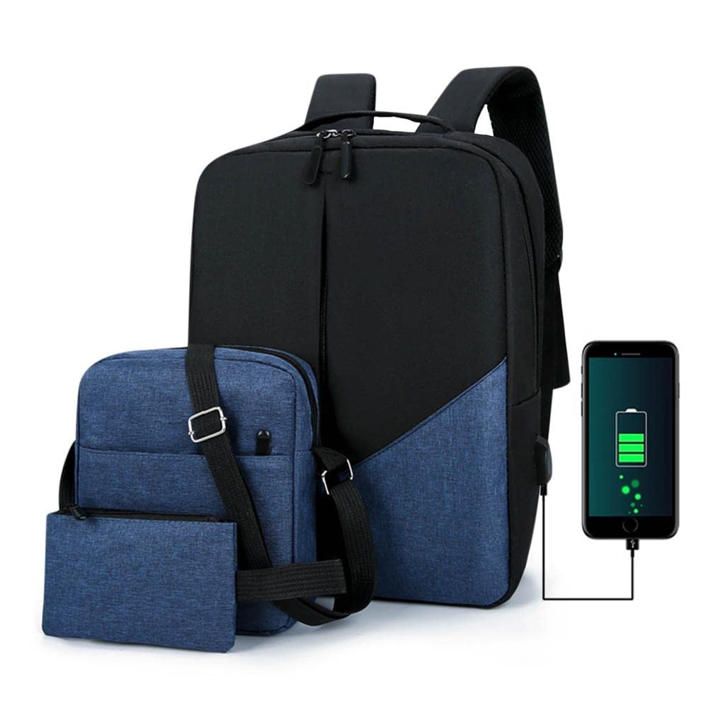 3-Piece USB Charging Laptop Backpack Set - Water-Resistant Business Backpack for Men & Students with High Capacity, Perfect for Work, School & Outdoor Travel (Blue)