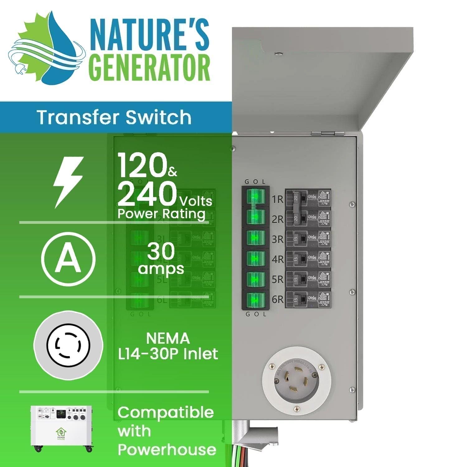 Refurbished Nature's Generator 12 Circuit 120/240V 30A Non-Automatic Power Transfer Switch - Backup Power Solution for Home & RV Emergency Use