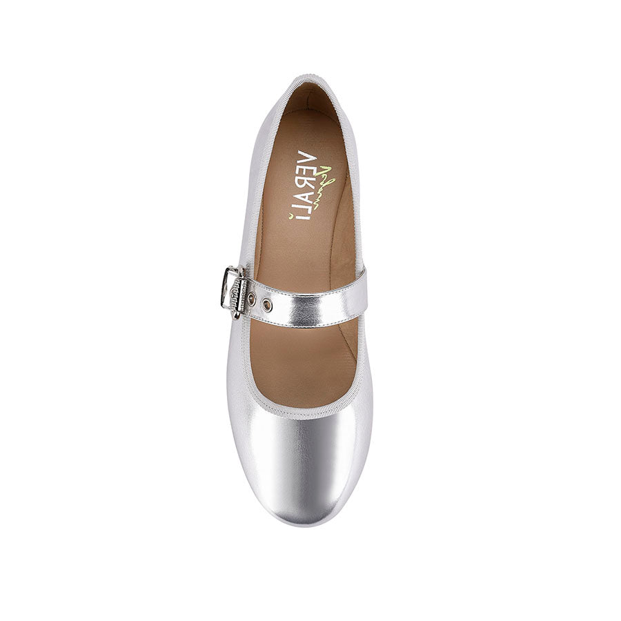 Banks Buckled Mary Jane Flats for Women - Comfortable Silver Ballet Shoes for Work, School & Casual Wear