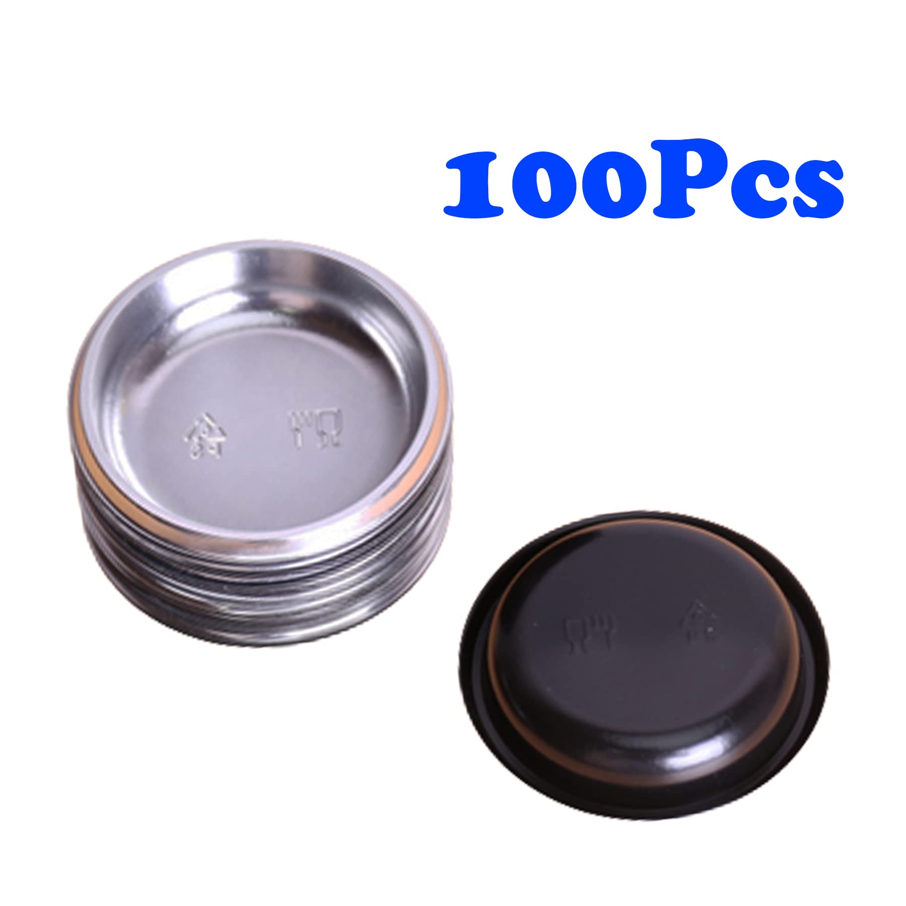 100-Pack Silver Mini Round Disposable Sauce Dishes - Small Dipping Plates for Desserts, Soy Sauce, Soup & Seasoning | Perfect for Home, Restaurants, Parties & Catering Events