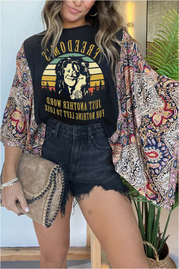 Stylish Ethnic Print Batwing Sleeve Loose Blouse for Women | Boho Chic Tunic Top | Perfect for Casual Outings, Festivals & Vacations