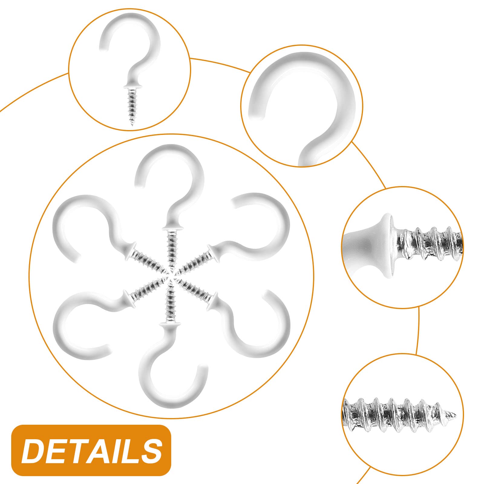 60 Pcs 1 Inch White Ceiling Cup Hooks with Self-Tapping Screws - Heavy Duty Hanging Hooks for Plants, Lights & Home Decor - Perfect for Indoor & Outdoor Use