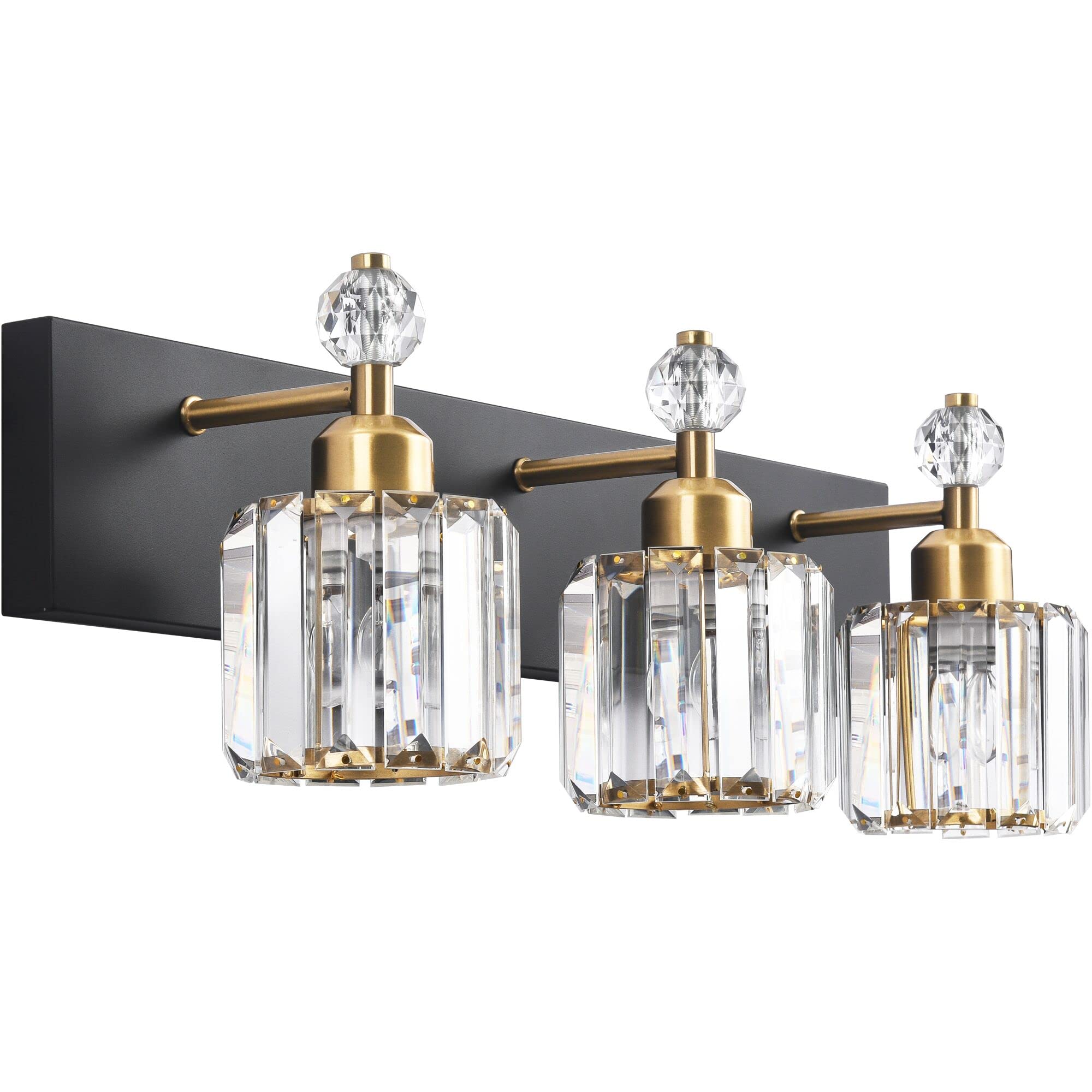 Modern Black Gold Crystal Bathroom Vanity Lights - 3 Light Wall Sconce Fixtures for Mirror Illumination | Perfect for Contemporary Bathrooms, Powder Rooms & Spa-Style Decor