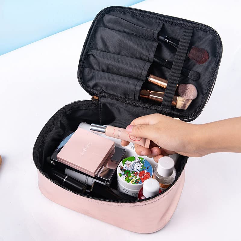 Leather Double Layer Large Makeup Organizer Bag for Women - Travel Toiletry & Cosmetic Case with Clear Compartments (Diamond Green) | Perfect for Travel, Dorm Room Essentials & Daily Beauty Storage