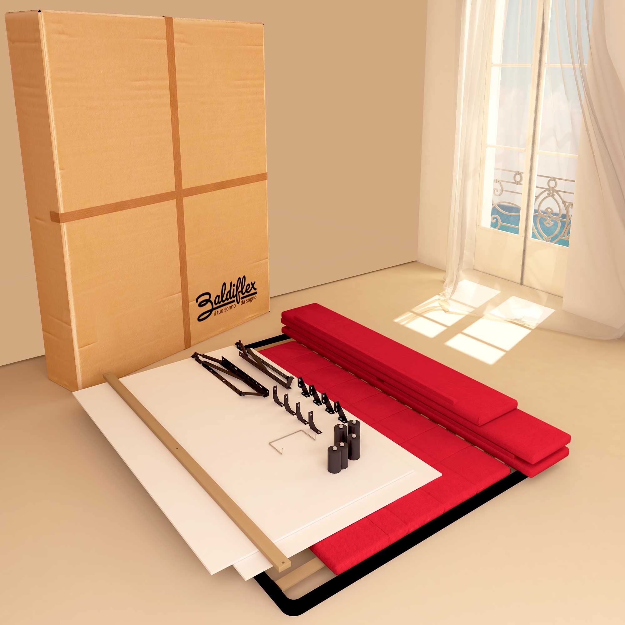 Baldiflex Single Bed with Storage Drawers & Headboard - Dublin Fabric Model, Slatted Base for Single Mattress, 80 x 190 cm, Elegant Red - Perfect for Small Bedrooms, Guest Rooms & Studio Apartments
