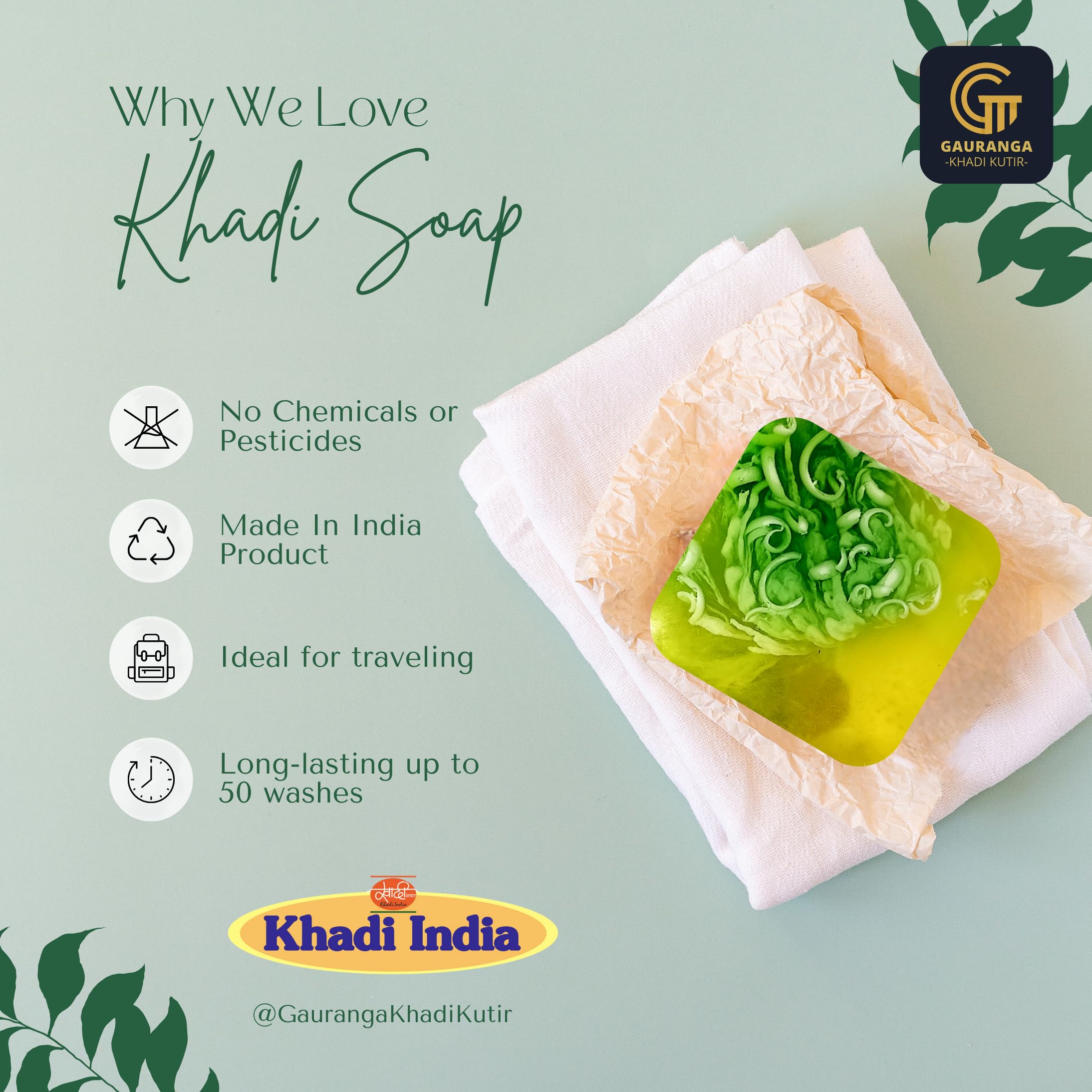 Gauranga Khadi Lemongrass Soap 150g - Natural Handmade Herbal Soap for Freshness & Oil Control - Clarifying Skin Care with Refreshing Lemongrass Scent - Vegan Bath Bar for Men & Women - Perfect for Daily Cleansing & Spa Relaxation