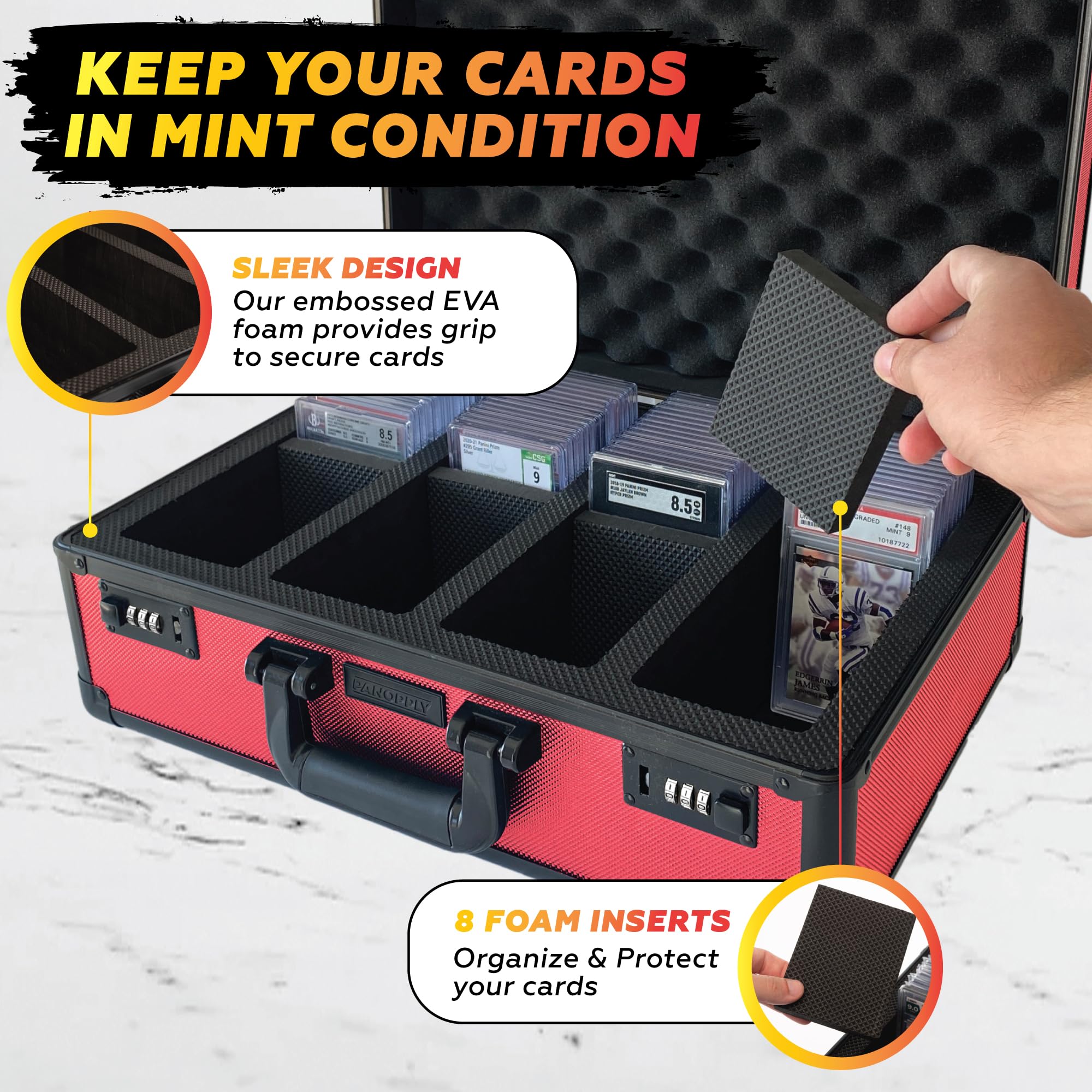 Panopply 160+ 4 Row Graded Card Case - BGS PSA Certified Sports Card Storage Box with Secure Protection | Perfect for Collectors, Trading Cards & Display (Red) - Ideal for Home, Office & Card Show Organization