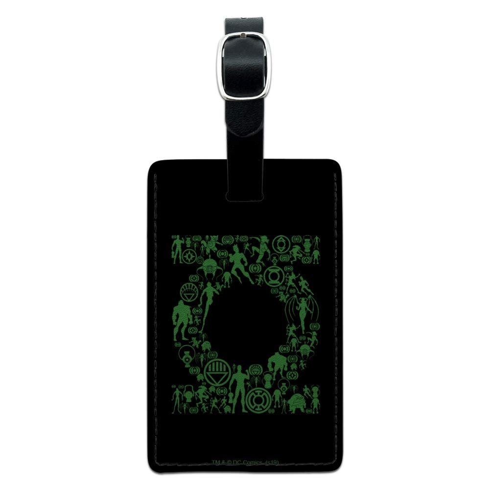 Green Lantern Logo Leather Luggage Tag - Rectangle ID Card Holder for Travel Bags & Suitcases - DC Comics Superhero Gift for Fans
