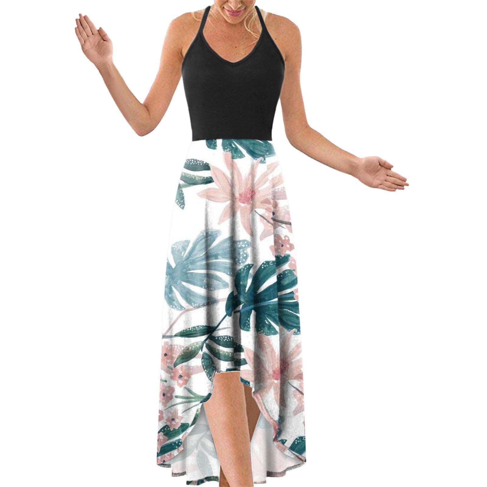 Women's Sleeveless Maxi Dress - Floral Printed Casual Cami Long Dress with Adjustable Straps & Side Pockets | Summer Beach Boho Sundress for Vacations, Parties & Outdoor Events