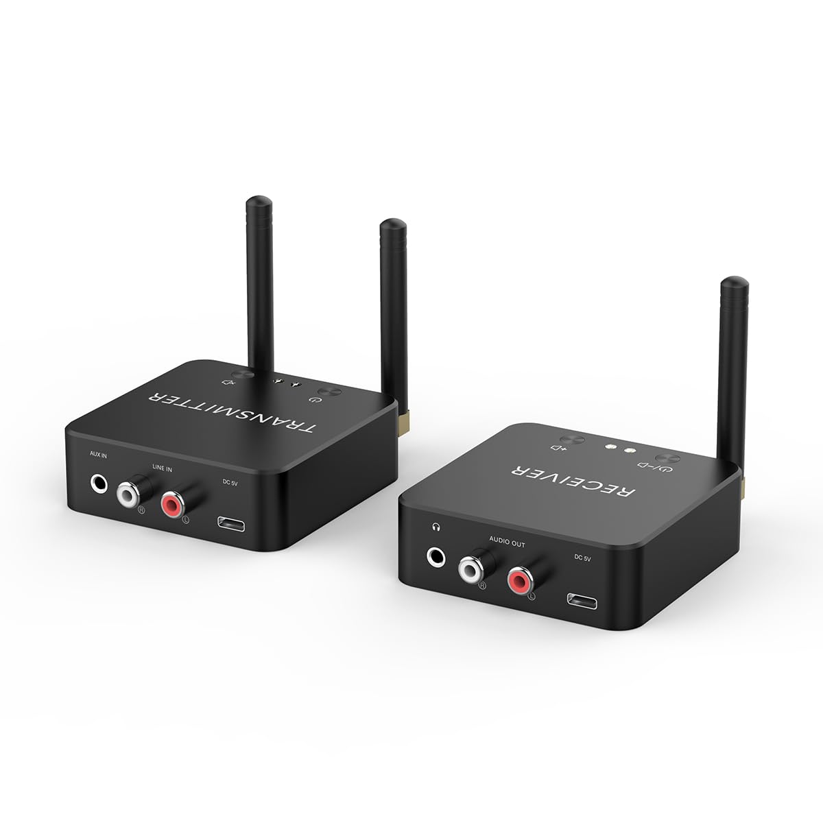 5.8GHz & 5.2GHz Dual-Band Wireless Audio Transmitter and Receiver Kit for TV/PC - 160ft Long Range, 0.018s Low Latency, Built-in Bluetooth 5.3, RCA (3.5mm) Input/Output - Perfect for Home Theater, Gaming, and Wireless Audio Streaming