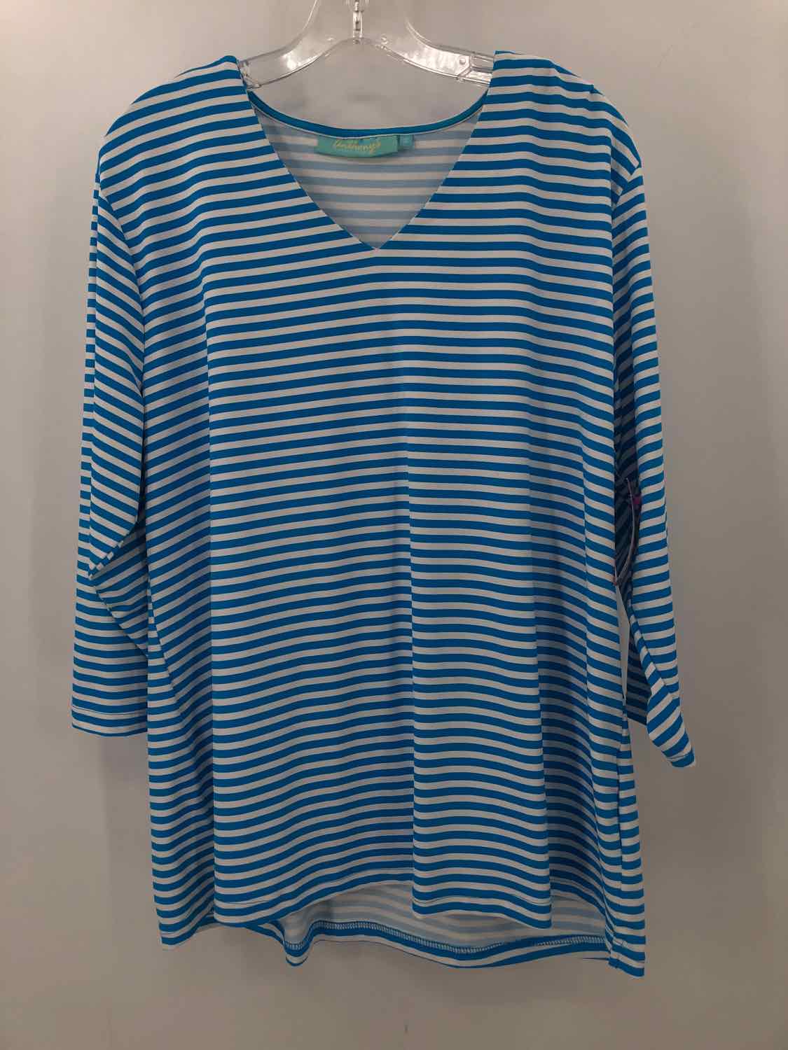 Vintage Anthony's Blue & White Striped Blouse Size 1X - Women's Retro Button-Up Shirt for Office, Date Night & Casual Outfits