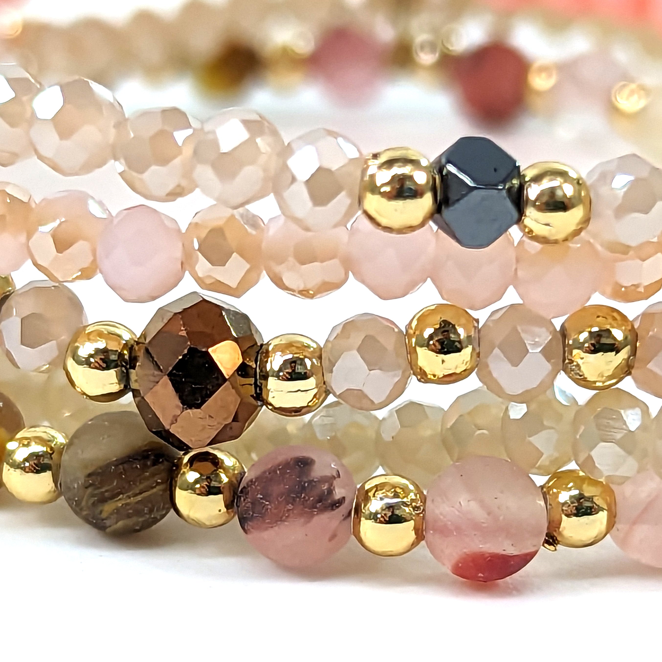 Elegant Multi Strand Beaded Bracelet for Women - Pink Crystal & Pearl Jewelry - Perfect for Parties, Weddings & Everyday Wear