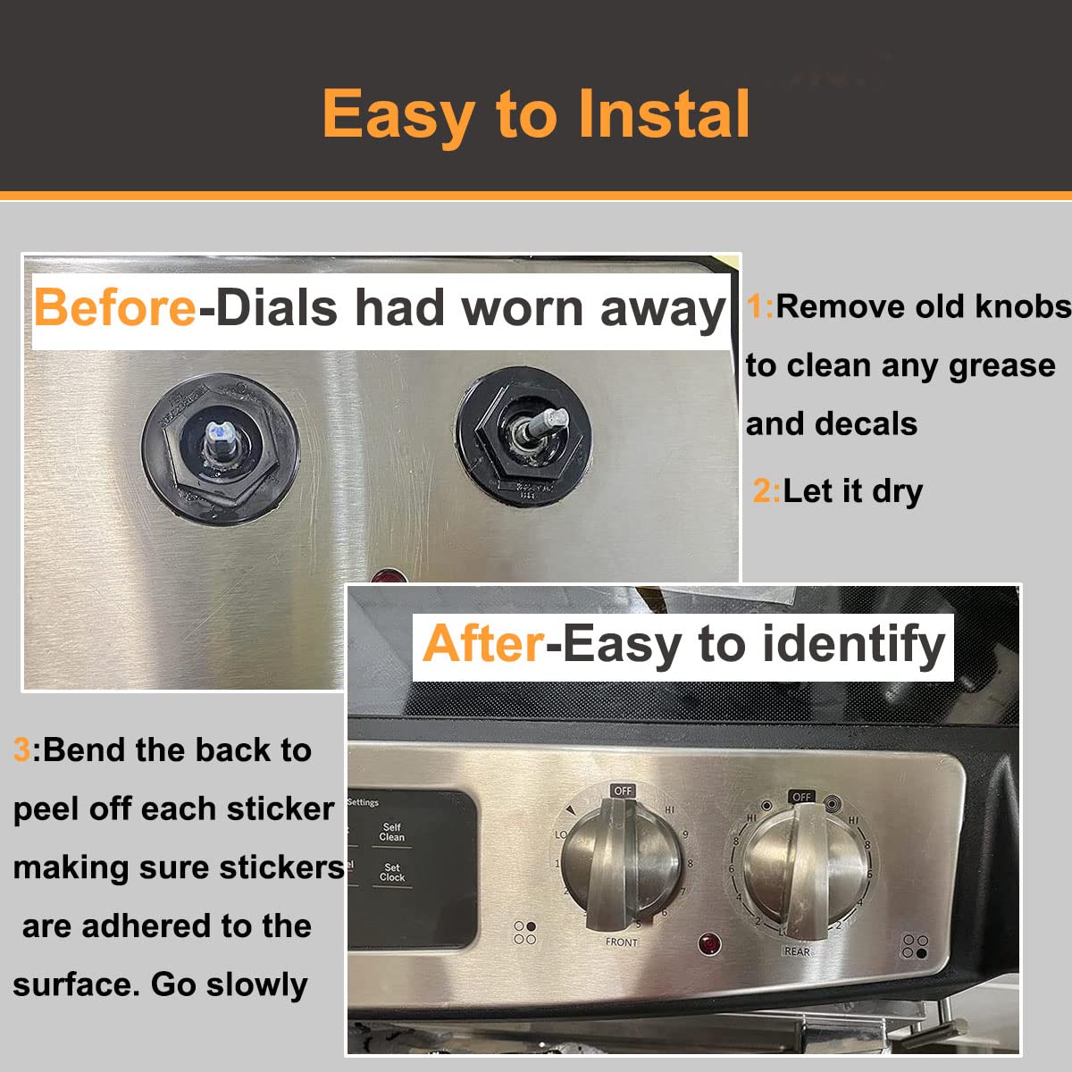 MANWU 6-Pack Stove Knob Stickers - Heat Resistant Burner Cooktop Hob Dial Labels with Clear Adhesive (Black Print for Silver/White/Light Stoves) - Perfect for Gas & Electric Ovens, Kitchen Safety Upgrade