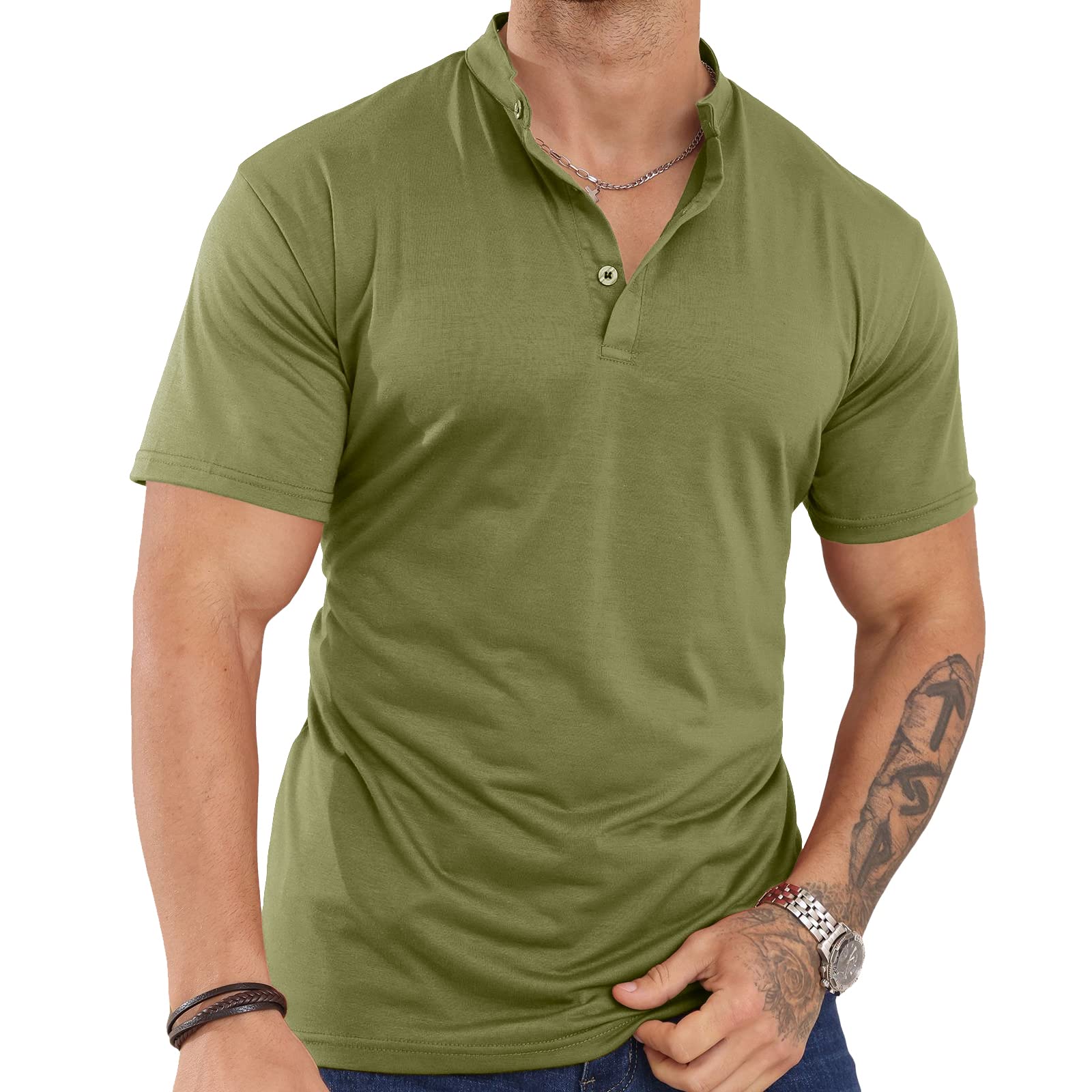 Men's Stretch Cotton Henley Short Sleeve T-Shirt - Slim Fit Casual Button Down Shirt for Everyday Wear, Work & Outdoor Activities