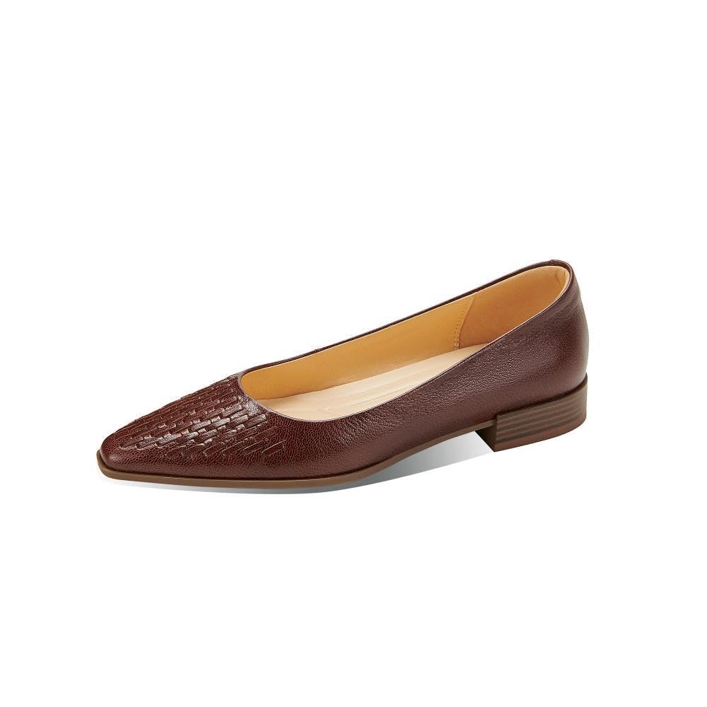TinaCus Women's Genuine Leather Handmade Woven Pointed Toe Loafers - Comfortable Office Flats for Professional Women | Perfect for Business, Work & Formal Occasions