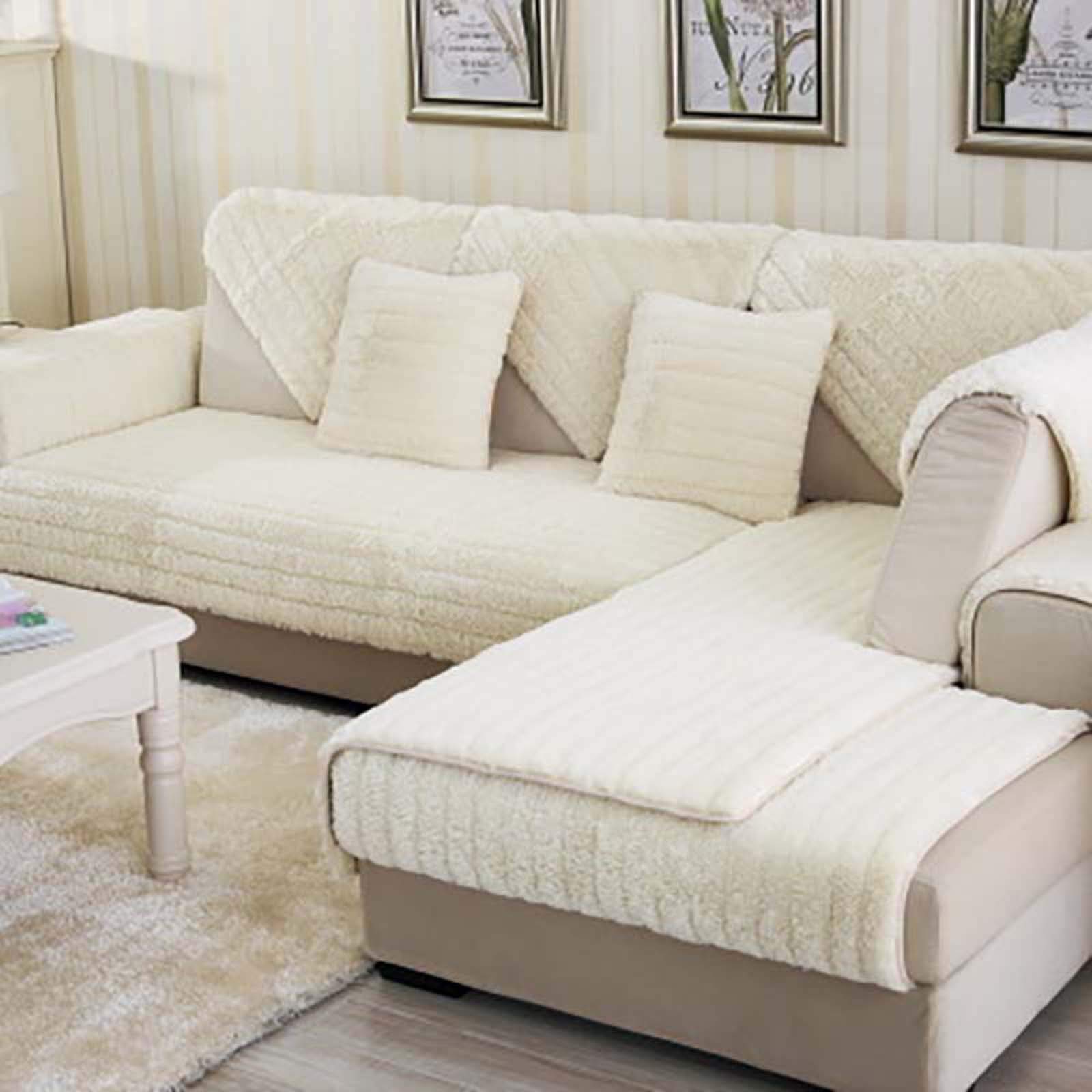 Premium Velvet Sectional Sofa Cover - Soft Plush Anti-Slip Furniture Protector for Pets & Kids (110x180cm/43x71in, White) | Perfect for Living Room, Family Room & Pet-Friendly Homes