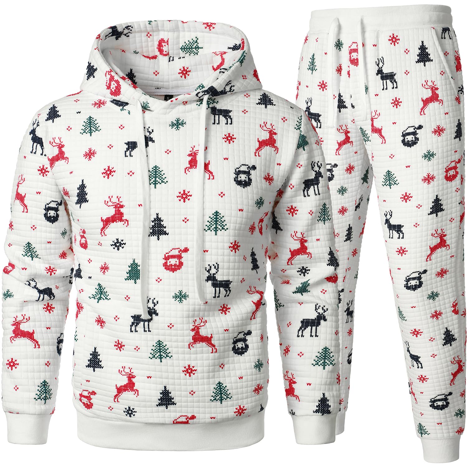 FANARCHER Men's Casual Tracksuit Set - 2 Piece Waffle Hoodie & Jogger Pants for Christmas, Sports & Lounge Wear | Comfortable Sweatsuit for Running, Gym & Home Relaxation