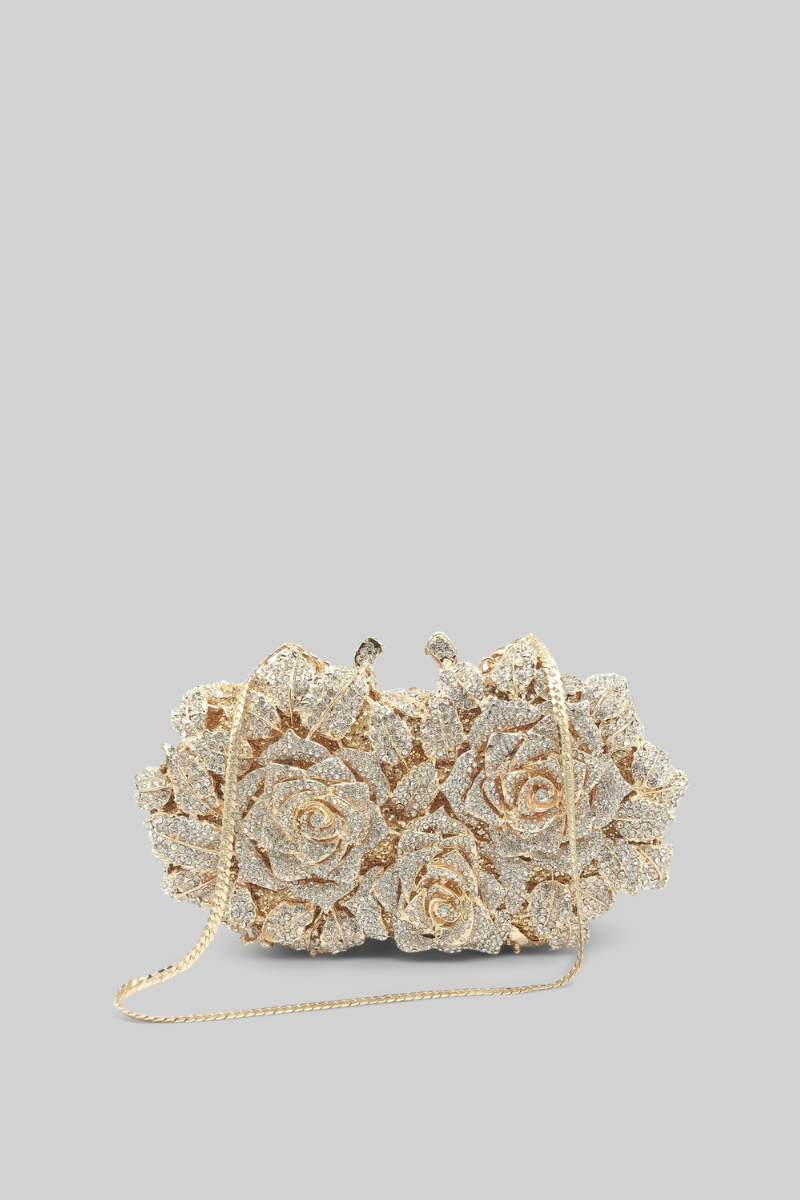 Elegant Gold Crystal Embellished Clutch Bag for Women - Perfect for Evening Parties, Weddings & Special Occasions