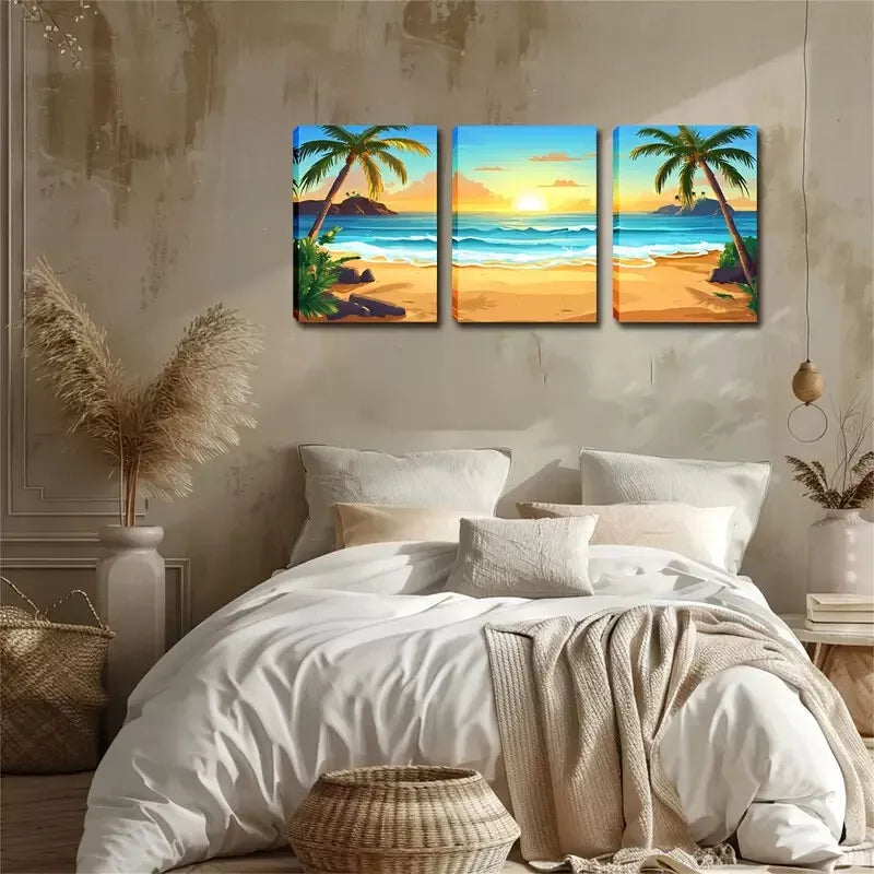 3-Piece Blue Water & Romantic Beach Wall Art Set - Framed Canvas 40x60cm - High Quality Print - 100% Australian Made - Ready to Hang - Perfect for Living Room, Bedroom & Office Decor