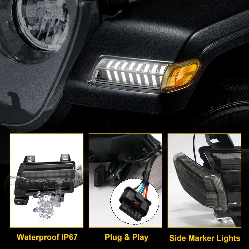 LOYO LED Fender Lights with Side Marker Lights for Jeep Wrangler JL Sport & Sport S - Waterproof Off-Road Lighting for Night Driving & Trail Adventures