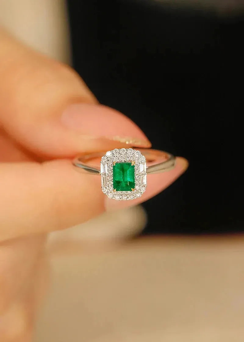 18K White & Yellow Gold Necklace with Real Diamond & Natural Emerald Gemstone - Classic Wedding Jewelry Set for Women | Elegant Bridal Gift, Anniversary Present, Valentine's Day Jewelry