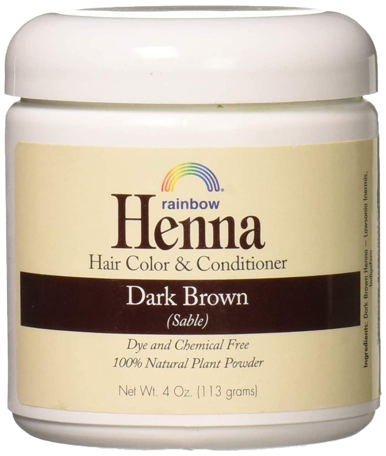 Rainbow Research Henna Hair Color & Conditioner - 100% Natural Persian Dark Brown Sable (4 oz) for Gray Coverage & Hair Treatment | Vegan, Chemical-Free Hair Dye for Women & Men