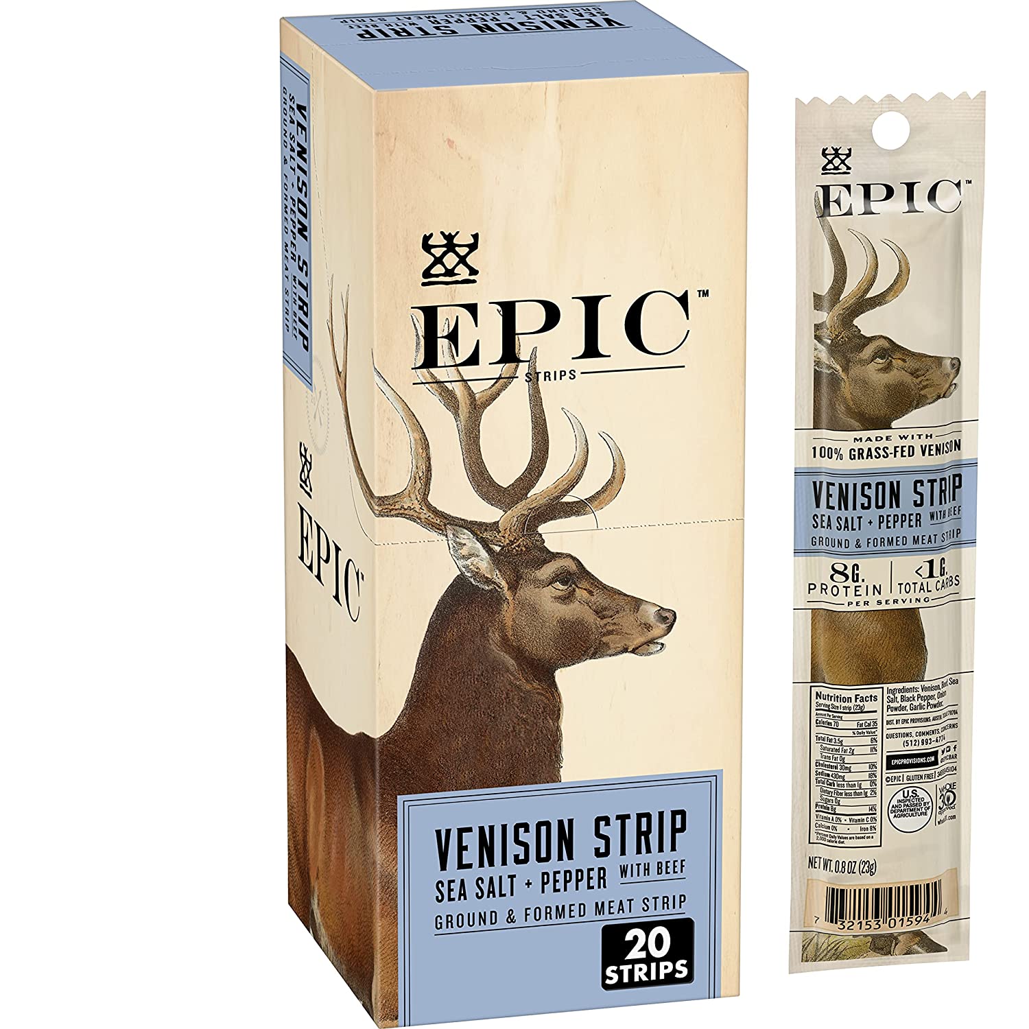 Premium Venison Jerky Strips - Sea Salt & Black Pepper Flavored | High Protein, Low Carb Snack for Hiking, Camping & Outdoor Adventures