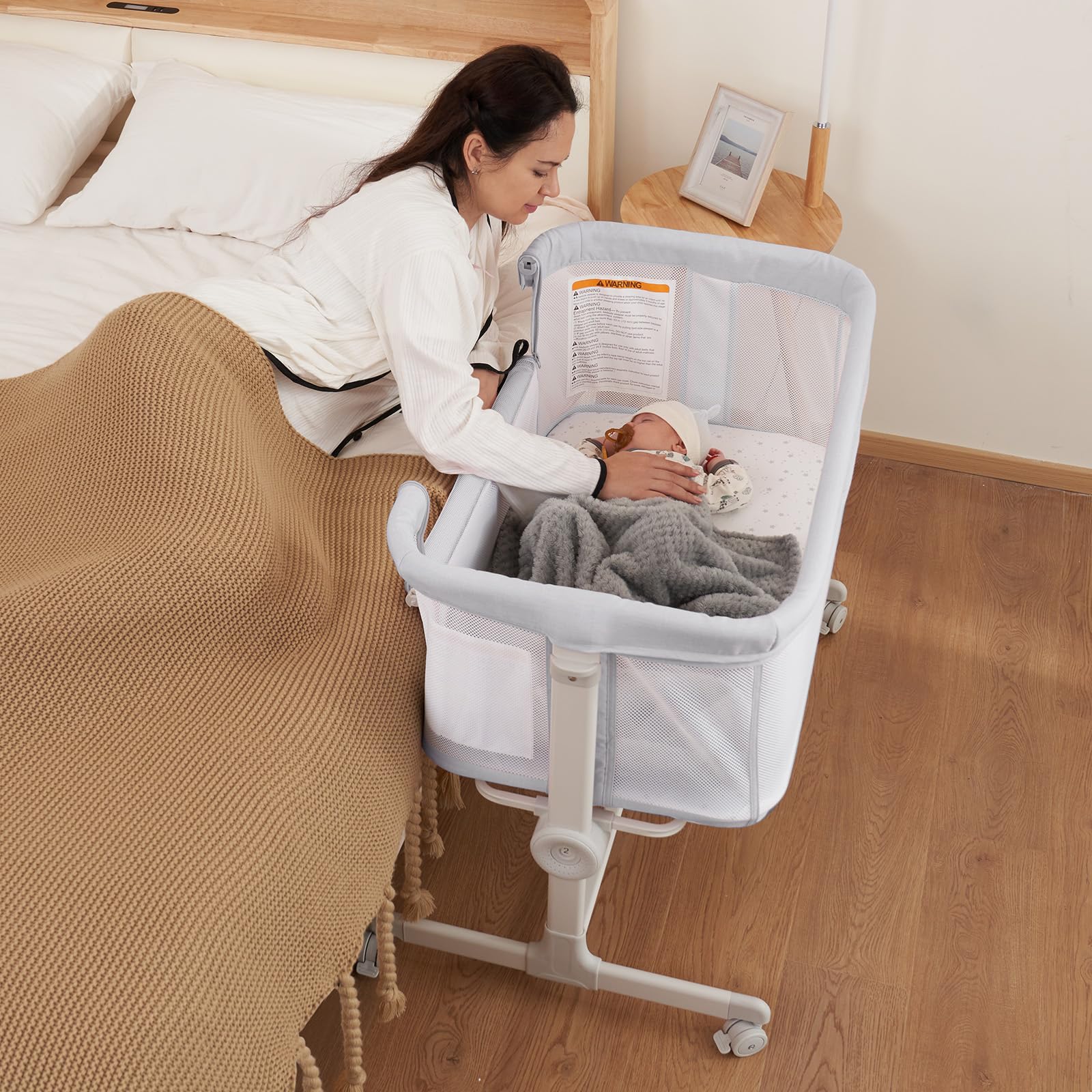 Ezebaby Portable Adjustable Baby Bassinet Bedside Sleeper - 7 Height Settings, Breathable Mesh Sides with Included Mattress & Sheet | Perfect for Newborns & Infants | Ideal for Nursery, Bedroom & Travel Use