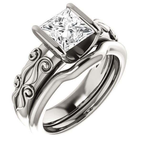 3 CT Princess Cut Colorless Moissanite Engagement Ring Set for Women - Sterling Silver Wedding Bridal Ring Set with Half-Bezel Solitaire - Anniversary Promise Gift for Her (Perfect for Proposals, Weddings & Special Occasions)