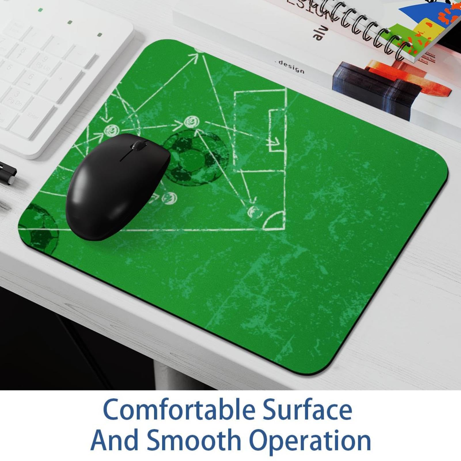 Soccer Football Design Mouse Pad - Washable Non-Slip Rubber Base Gaming Mouse Mat for PC, Laptop & Office Desk - Perfect for Gamers, Programmers & Office Workers