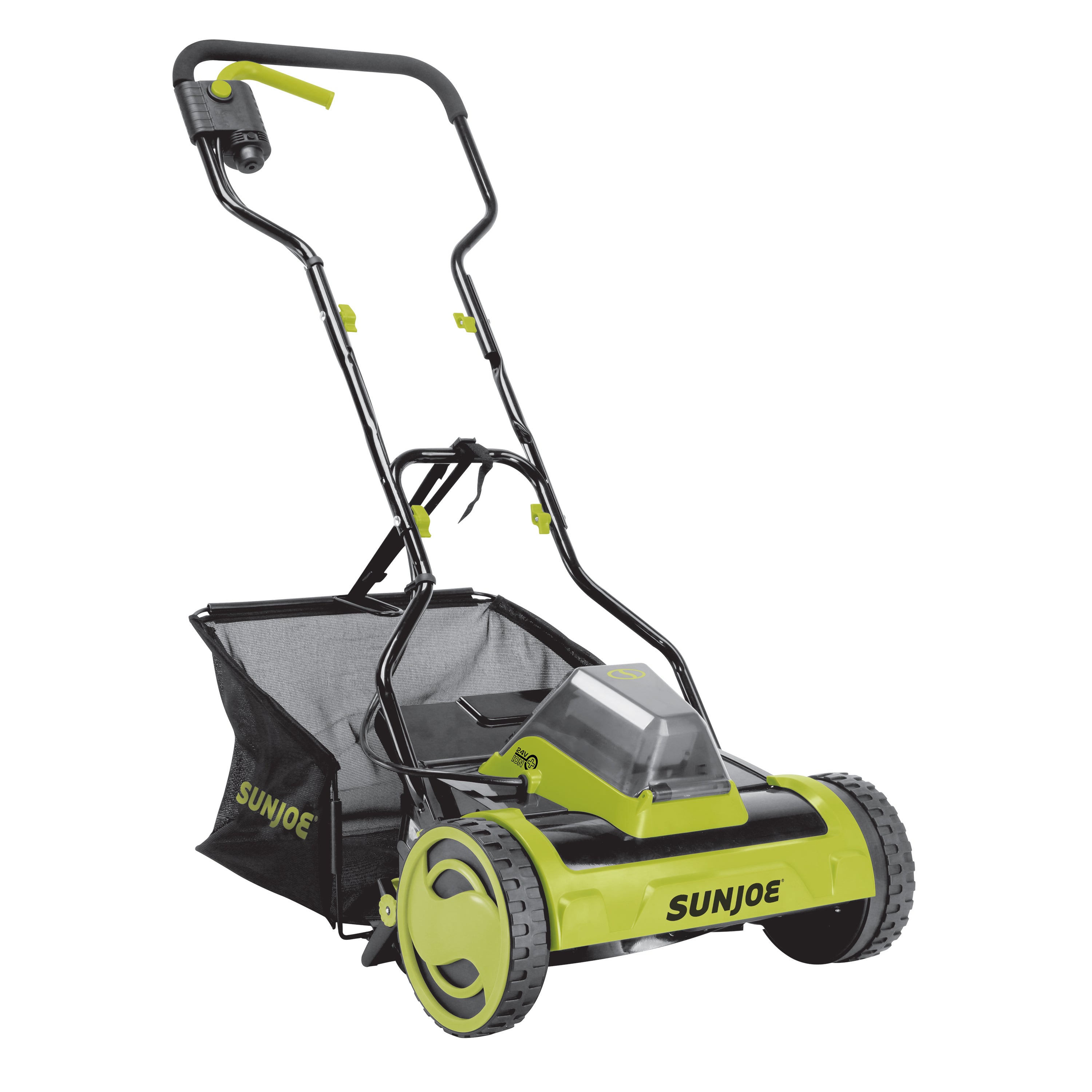 Sun Joe 24V CRLM15 15-Inch Cordless Push Reel Lawn Mower with 4.0Ah Battery & Charger | 24 Volt Lithium-Ion | Grass Collection Bag Included | Perfect for Small to Medium Yards & Eco-Friendly Lawn Care