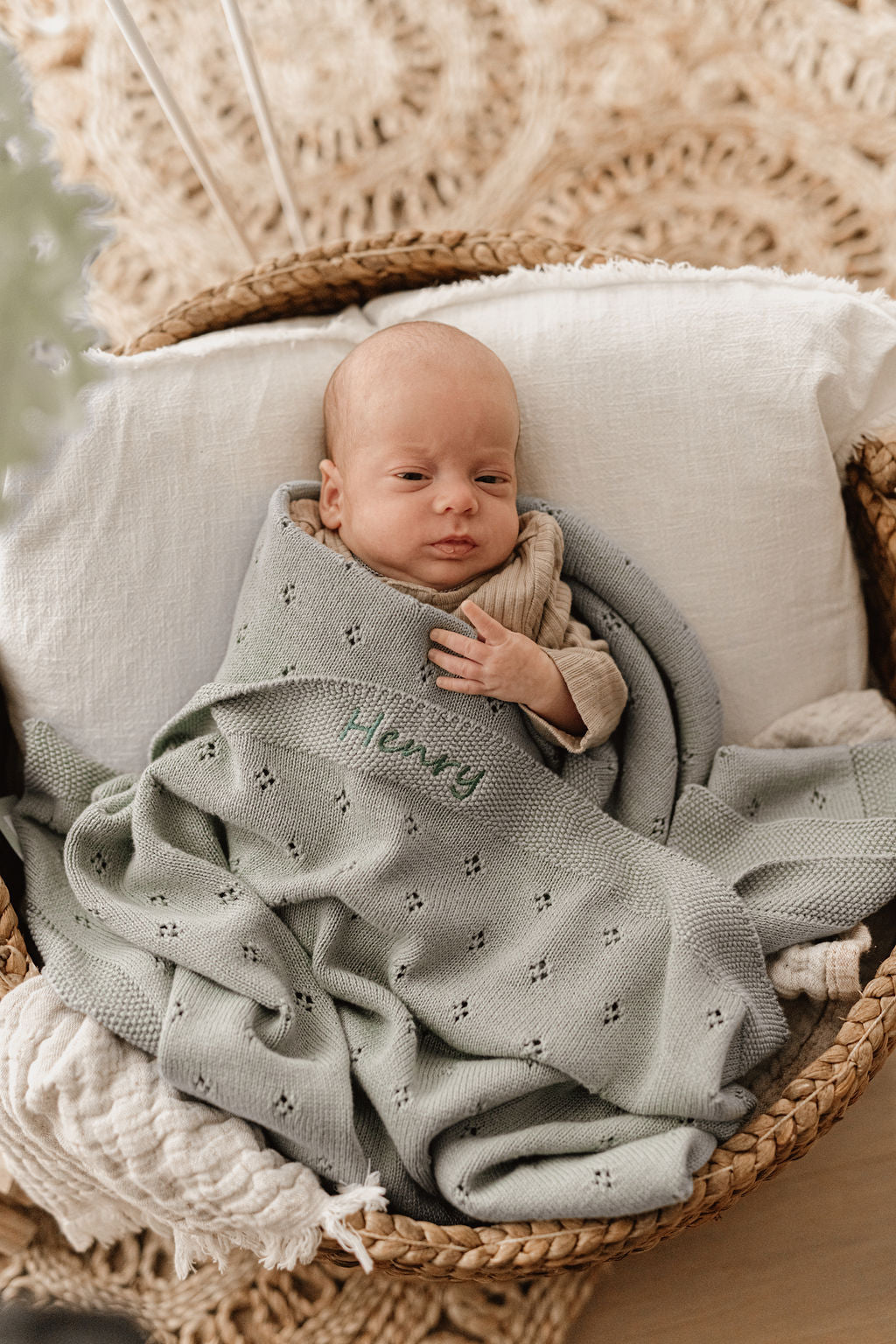 Personalized Baby Blanket - Soft Pointelle Knit Blue Blanket for Newborns & Infants | Perfect for Nursery, Swaddling, Stroller & Photo Shoots