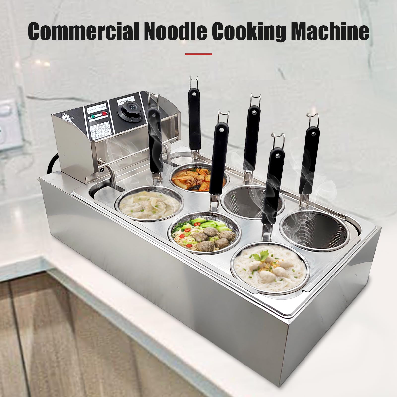 Commercial 6-Hole 1500W Electric Pasta Cooker - Stainless Steel Noodle Cooking Machine for Restaurants, Cafeterias & Food Stalls | Perfect for High-Volume Pasta Preparation in Italian Restaurants, Buffets and Catering Services