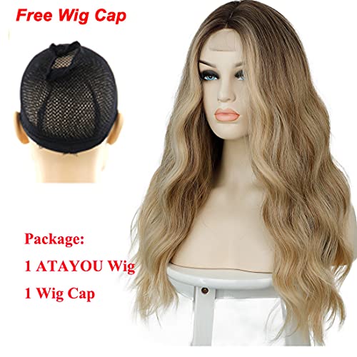 Long Straight Ombre Brown Wig with Middle Part - Natural Looking Synthetic Hair for Daily Wear & Cosplay