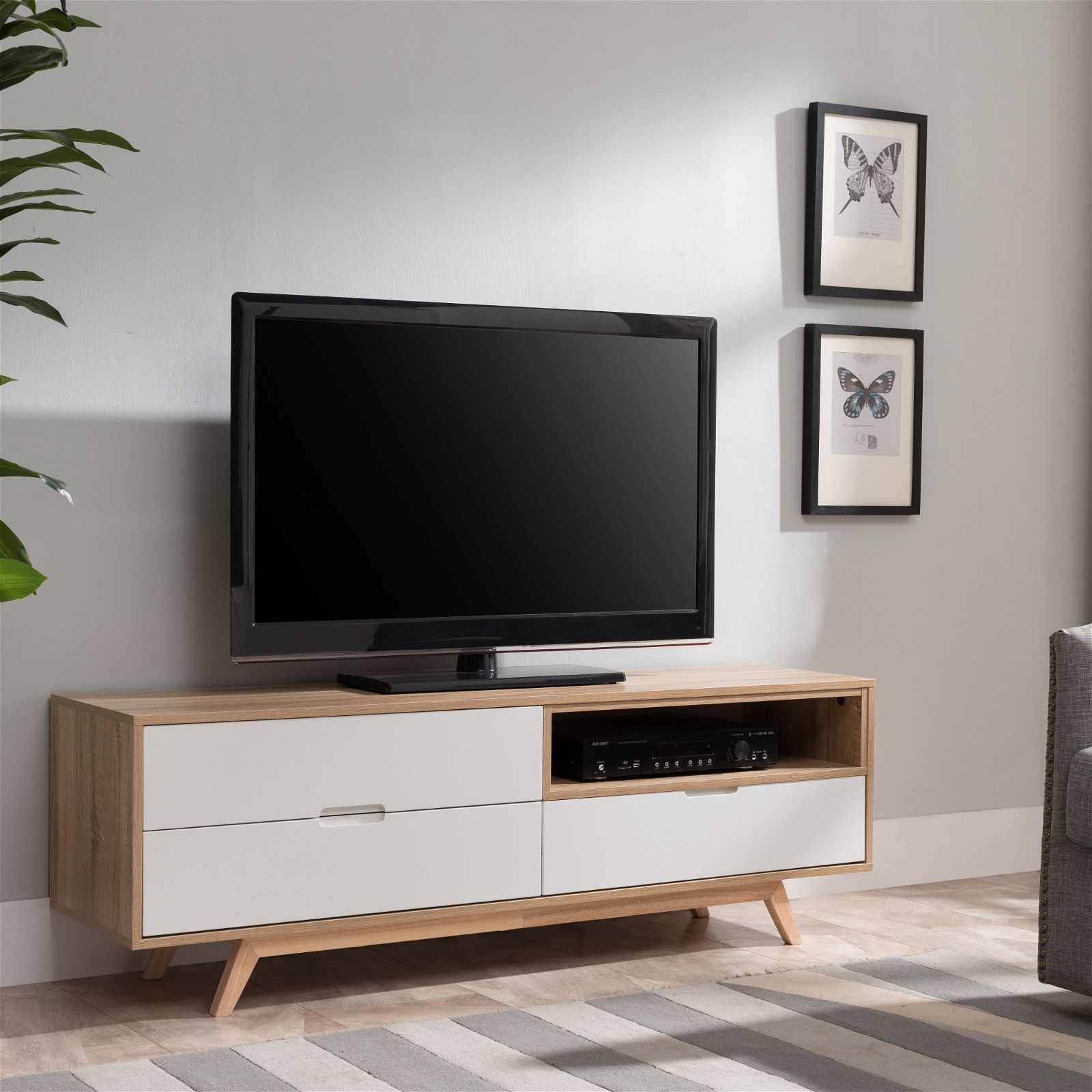 Criterion 1500mm Oak White Tuscany Entertainment Unit - Stylish TV Stand for Living Room & Home Theater Setup