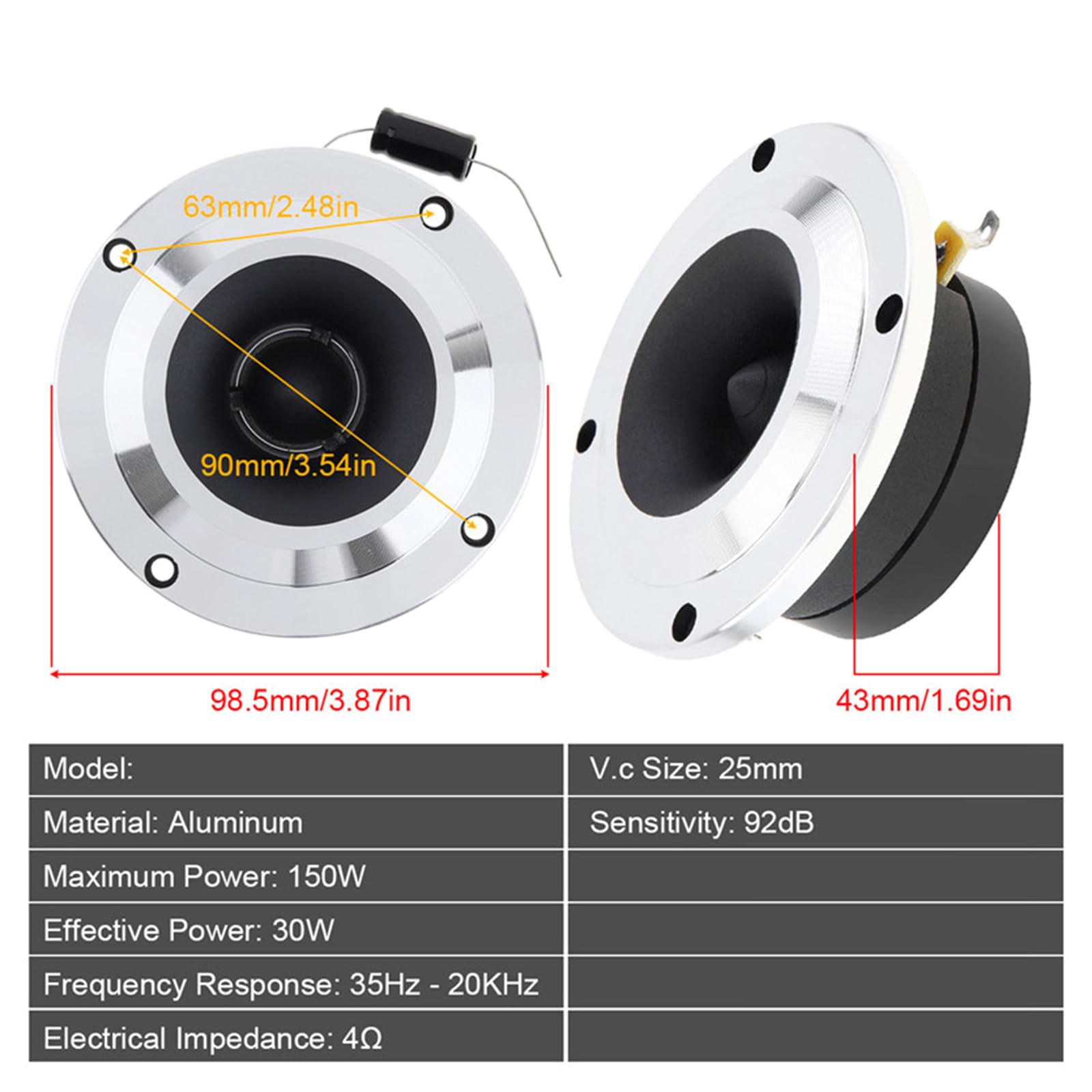 2PCS High-Fidelity Car Tweeter Speakers - Premium Auto Door Stereo Tweeters with Clear Treble for Enhanced Music Experience | Perfect for Car Audio Upgrades & Vehicle Sound System Enhancement
