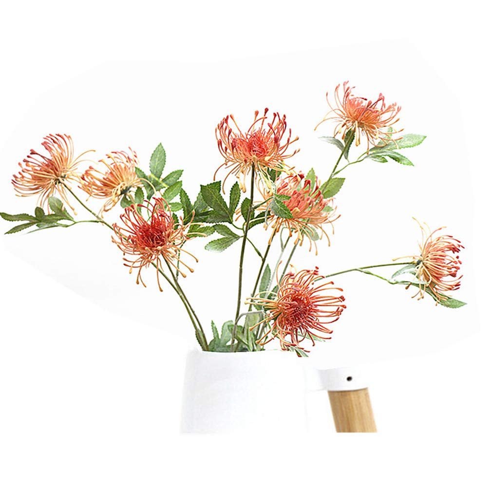 Artificial Protea Flowers - 5 Piece Orange Plastic Pincushion Floral Arrangement for Home Decor | Perfect for Living Room, Bedroom, Wedding & Shop Decoration
