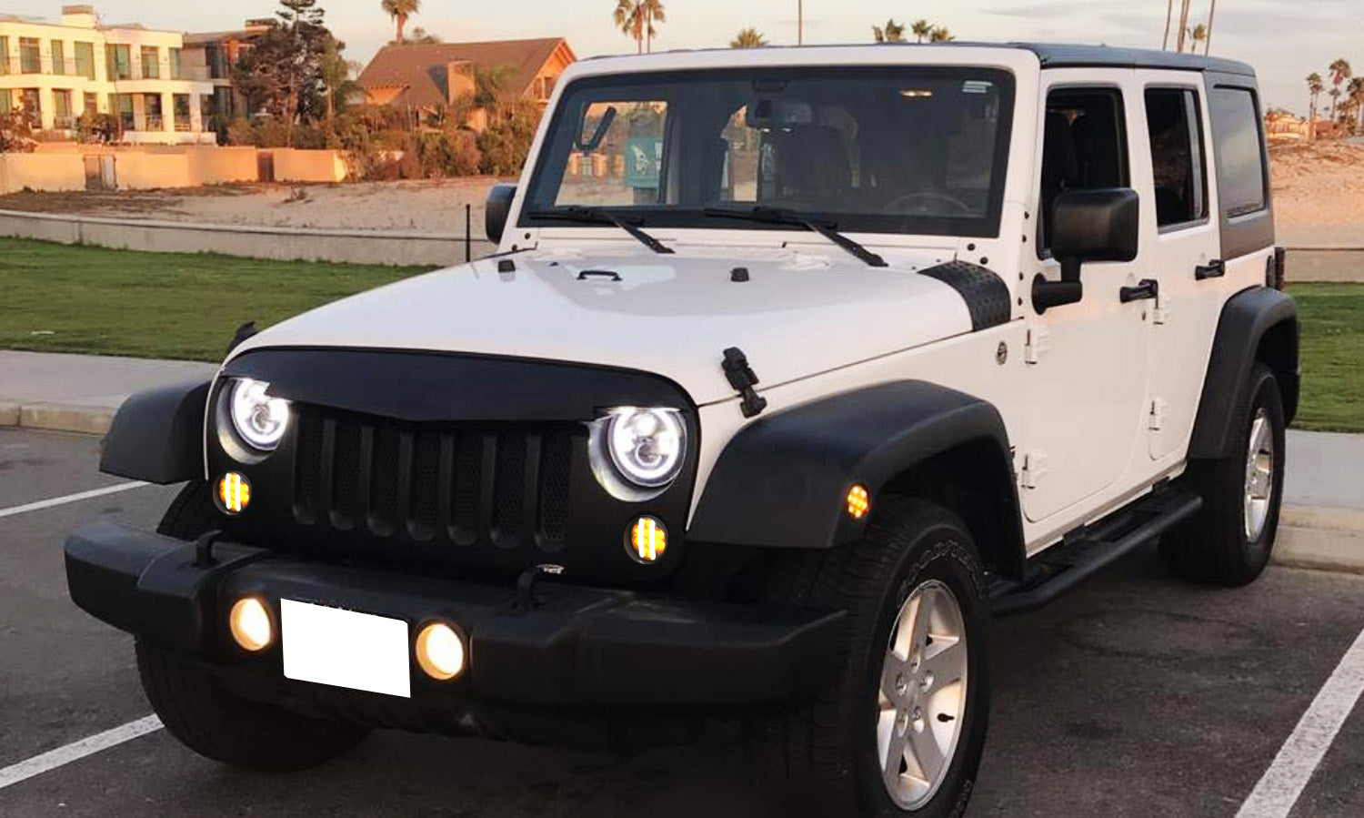 Jeep Wrangler JK Clear Lens LED DRL Turn Signal with LED Sidemarker Combo Kit - Upgrade Headlights for Off-Road Driving & Nighttime Safety